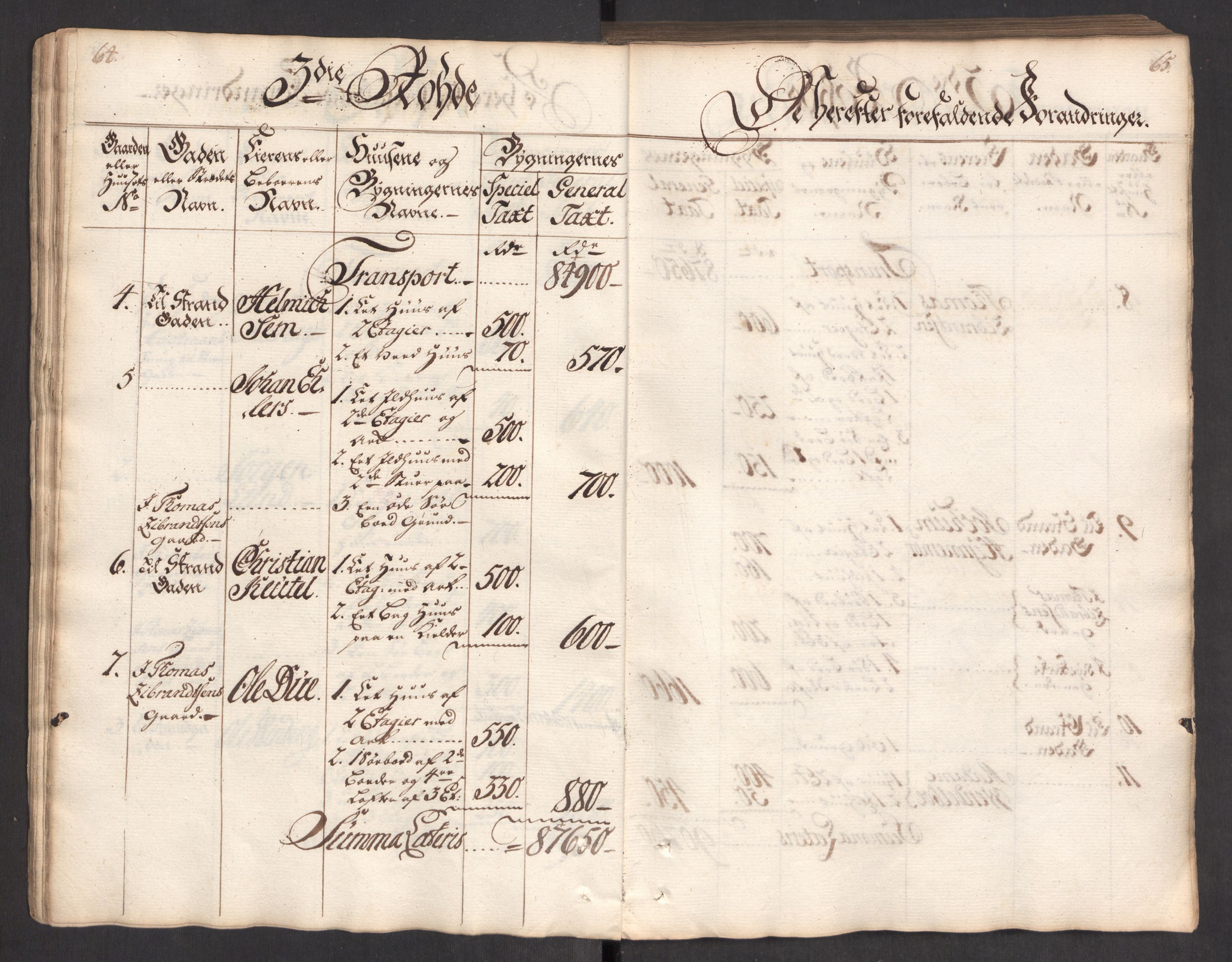 Kommersekollegiet, Brannforsikringskontoret 1767-1814, AV/RA-EA-5458/F/Fa/L0004/0002: Bergen / Branntakstprotokoll, 1767, p. 64-65