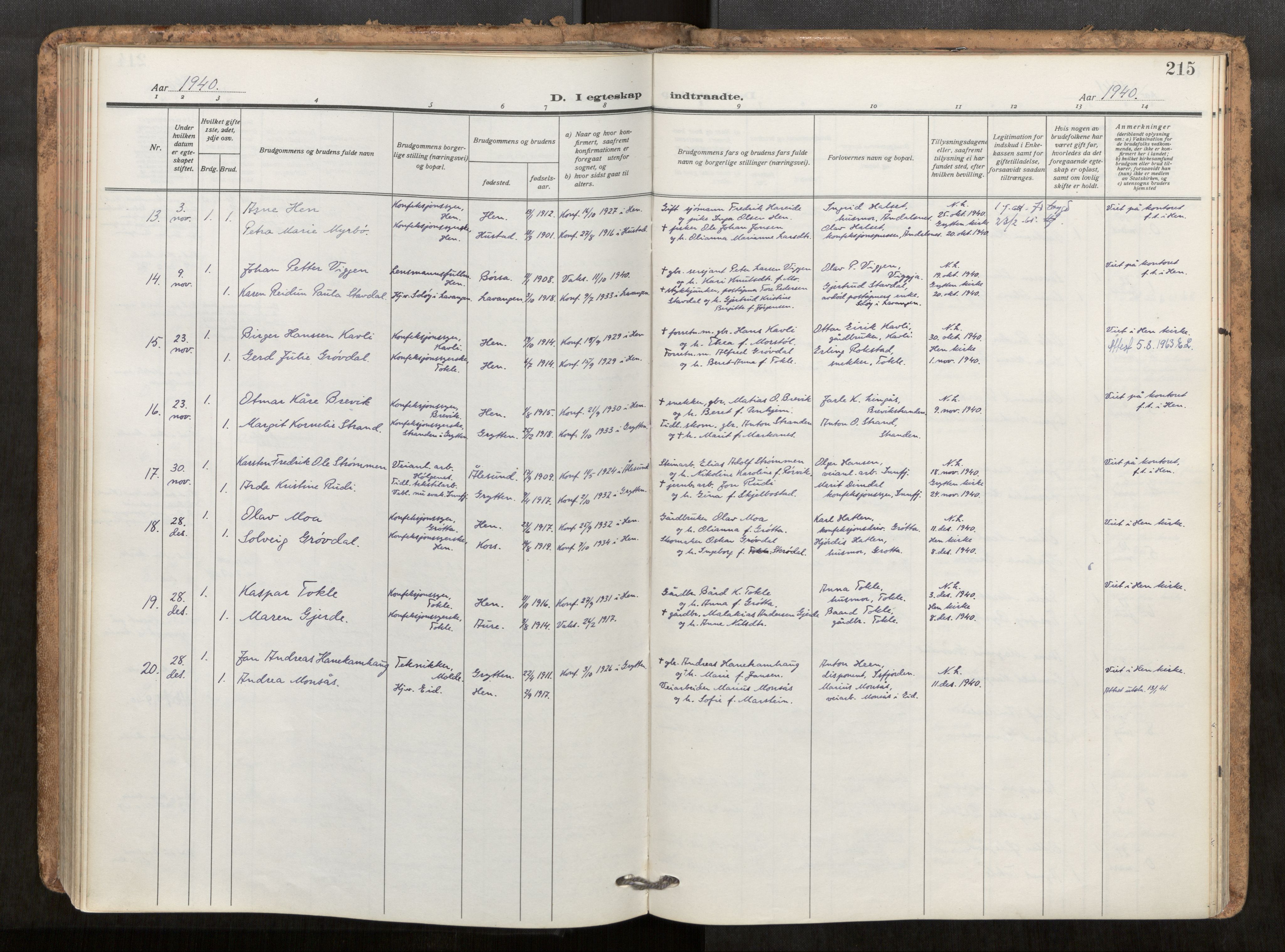 Ministerialprotokoller, klokkerbøker og fødselsregistre - Møre og Romsdal, AV/SAT-A-1454/545/L0596: Parish register (official) no. 545A04, 1921-1956, p. 215