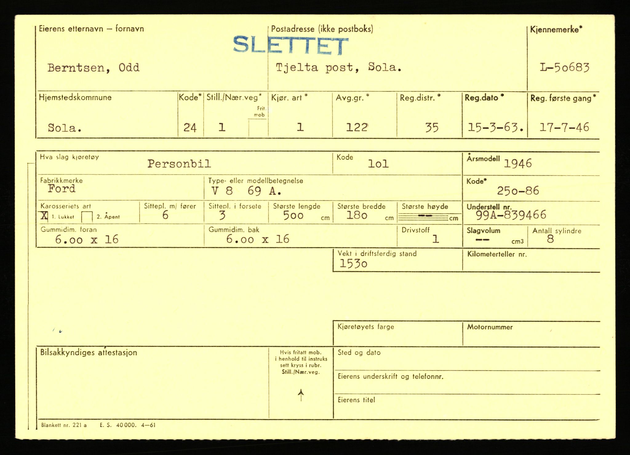 Stavanger trafikkstasjon, AV/SAST-A-101942/0/F/L0050: L-50600 - L-51299, 1930-1971, p. 271