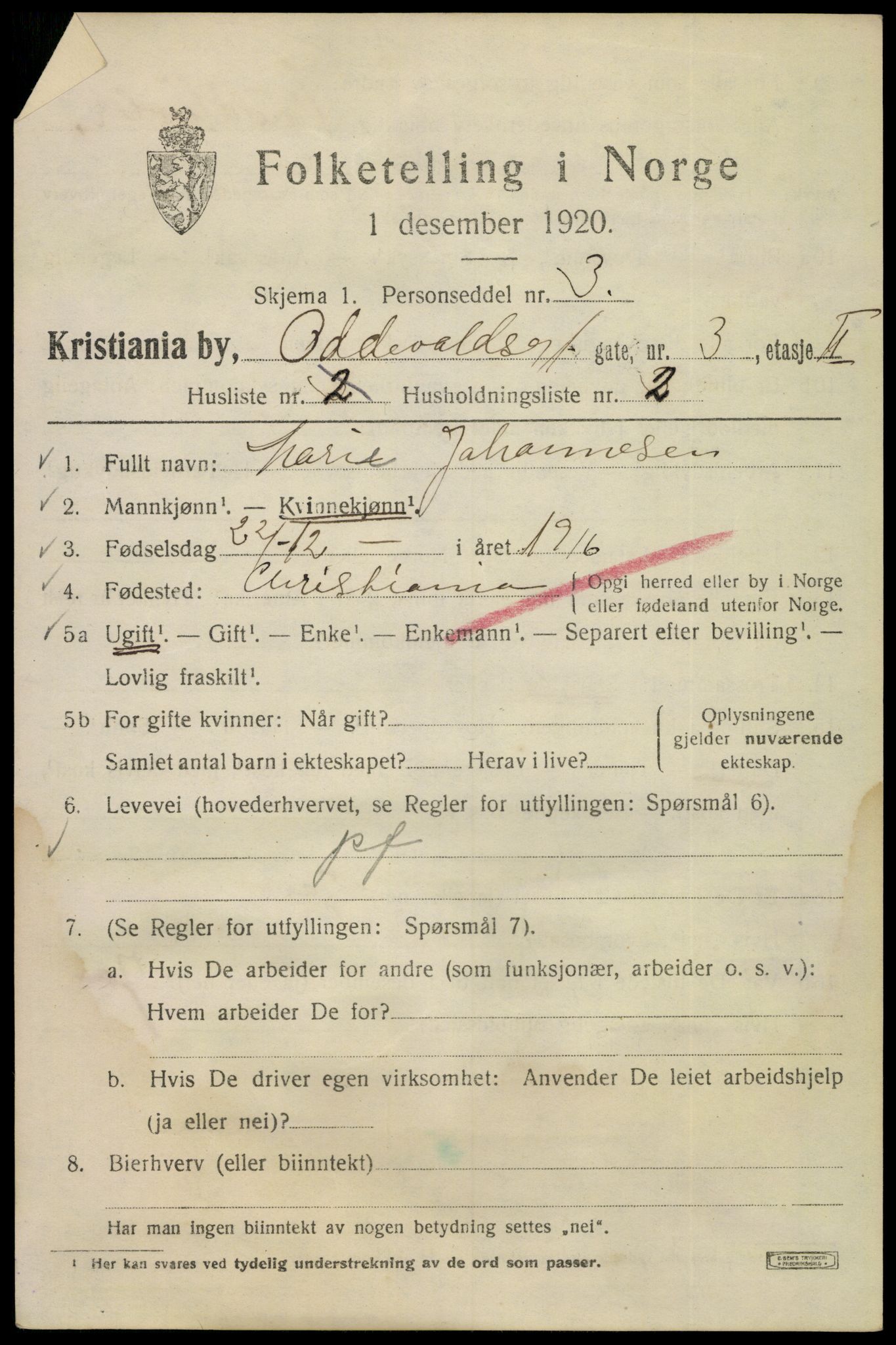 SAO, 1920 census for Kristiania, 1920, p. 429179