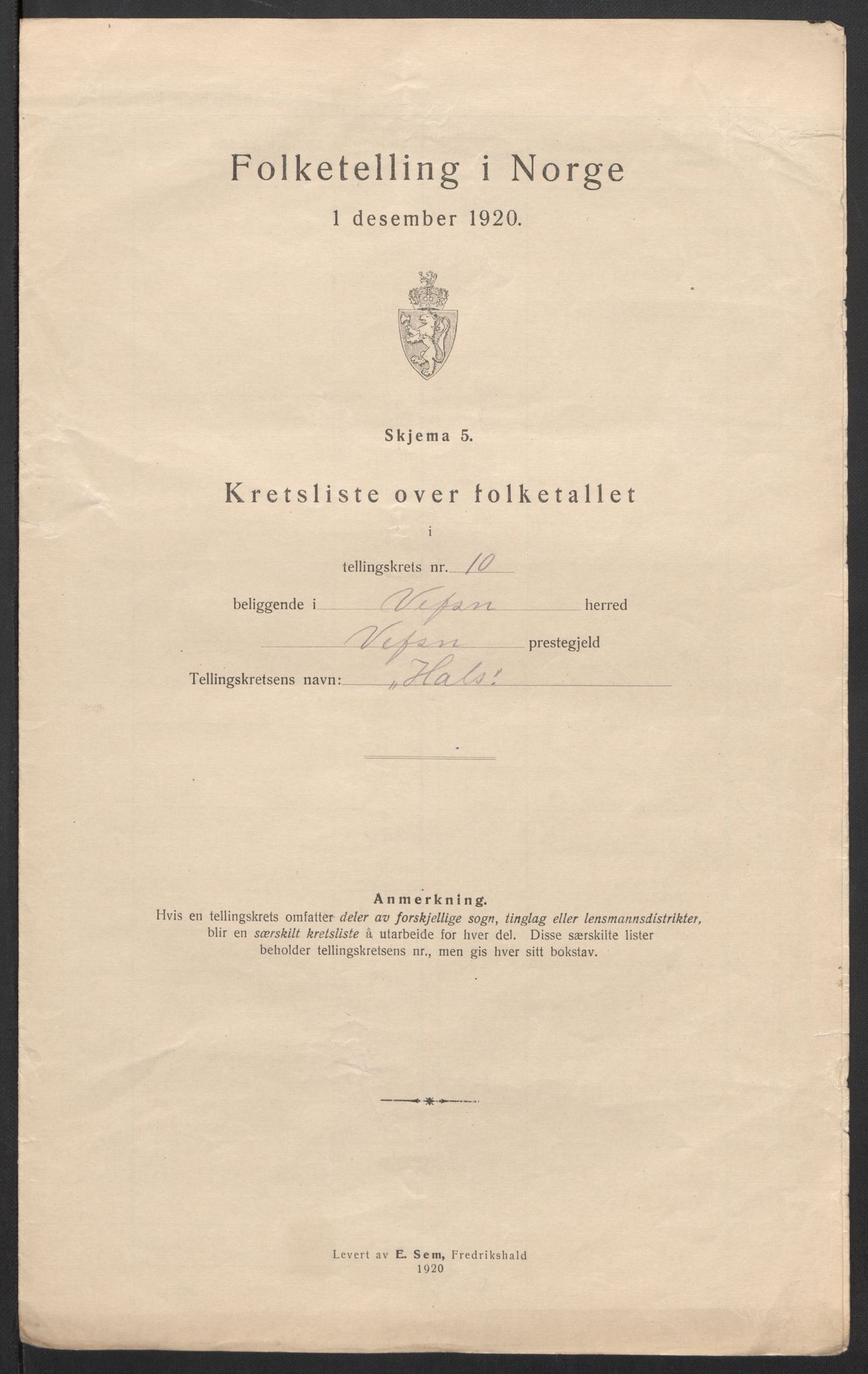 SAT, 1920 census for Vefsn, 1920, p. 39