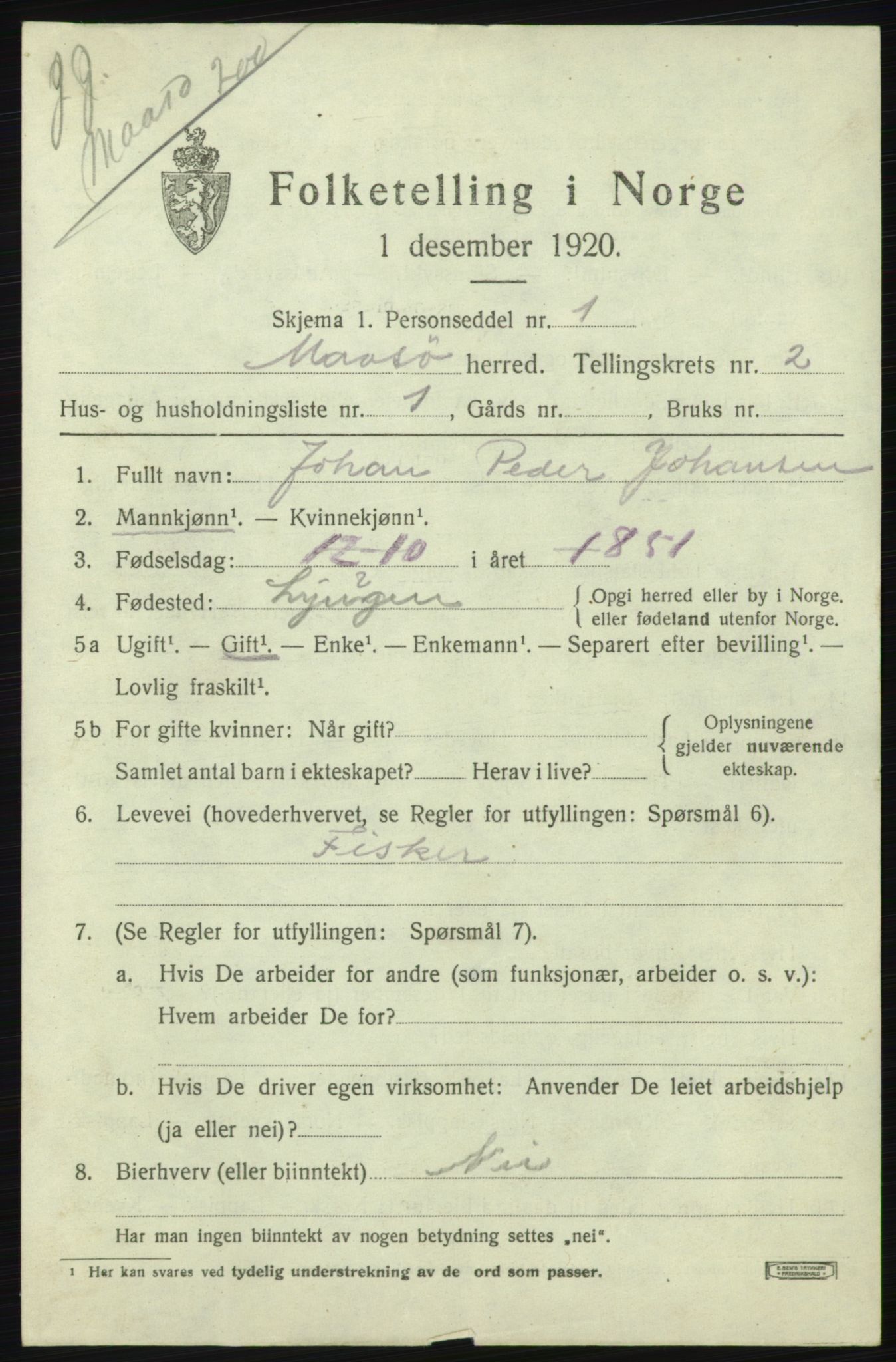 SATØ, 1920 census for Måsøy, 1920, p. 1310