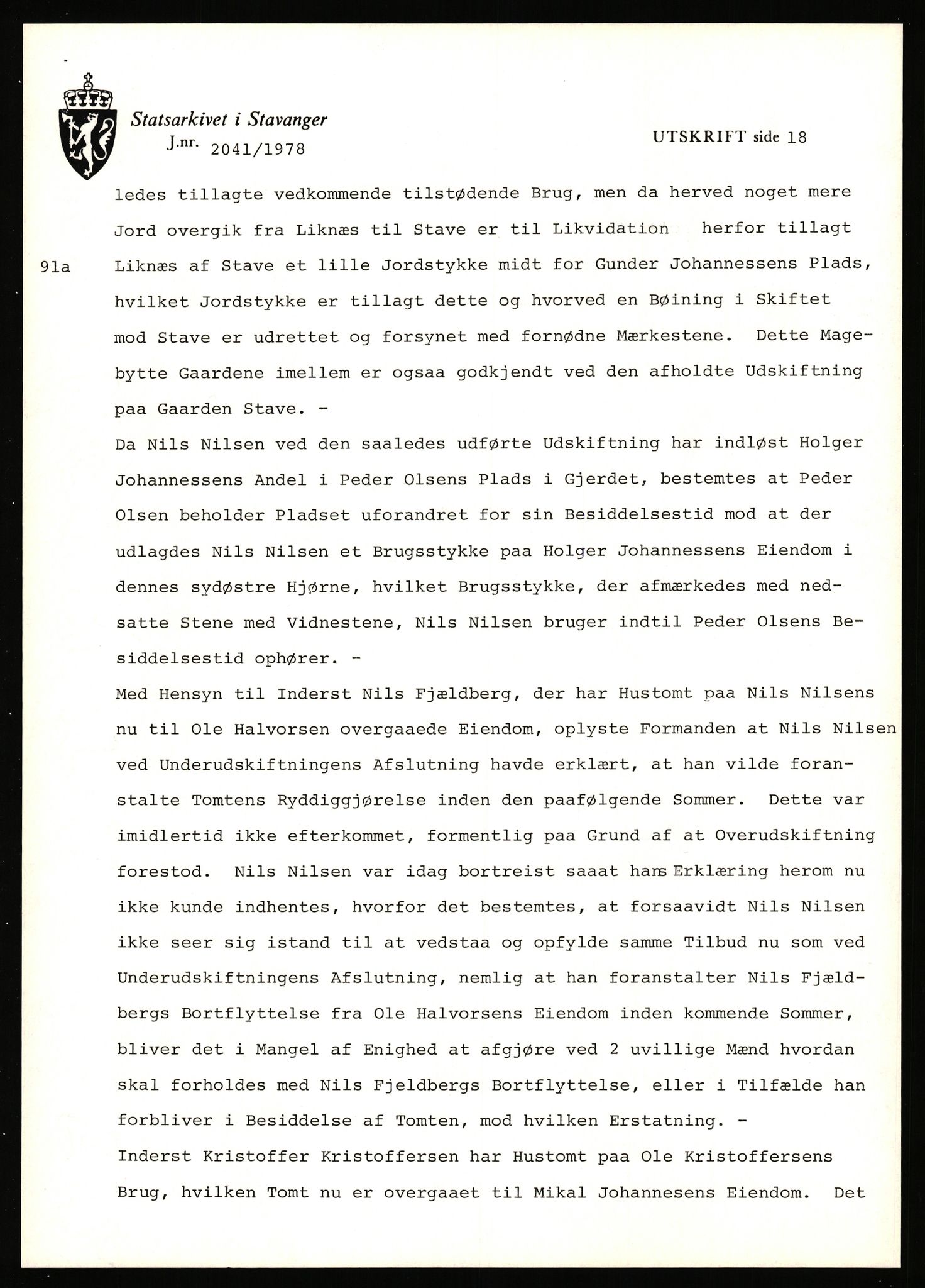 Statsarkivet i Stavanger, AV/SAST-A-101971/03/Y/Yj/L0053: Avskrifter sortert etter gårdsnavn: Leigvam - Liland, 1750-1930, p. 529