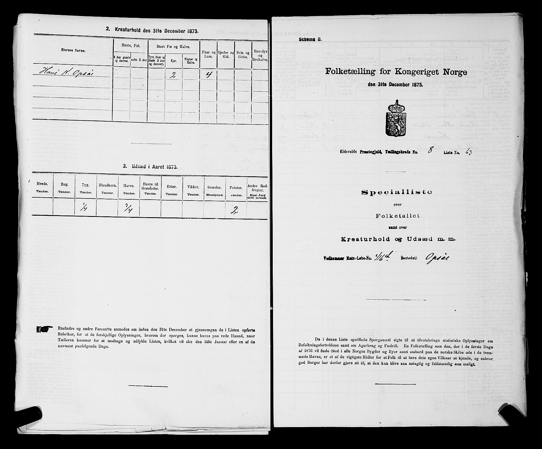 RA, 1875 census for 0237P Eidsvoll, 1875, p. 1200