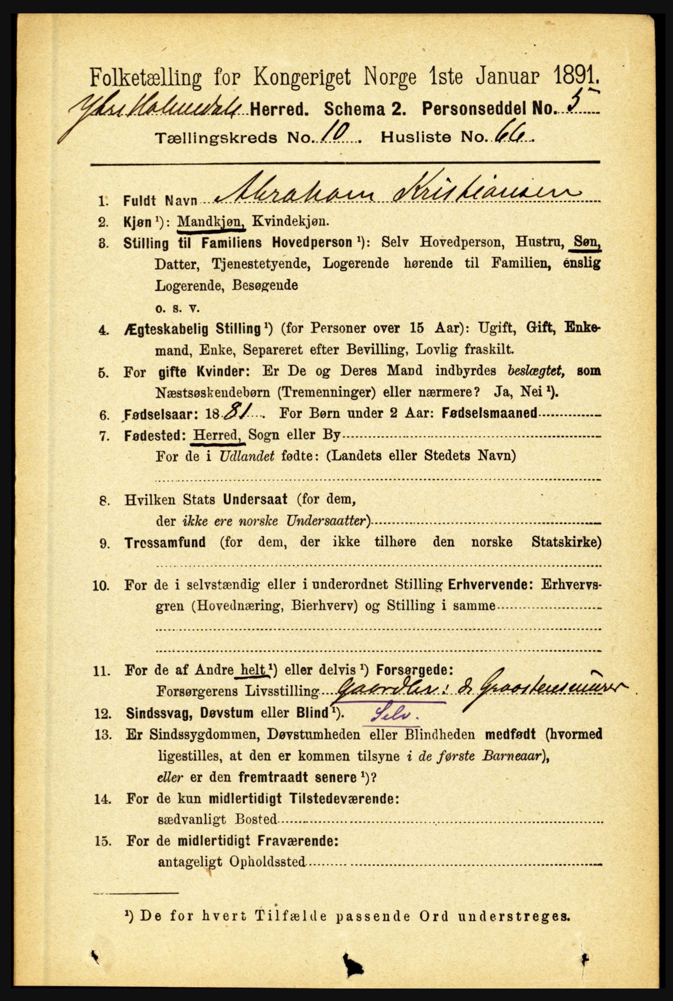 RA, 1891 census for 1429 Ytre Holmedal, 1891, p. 2724