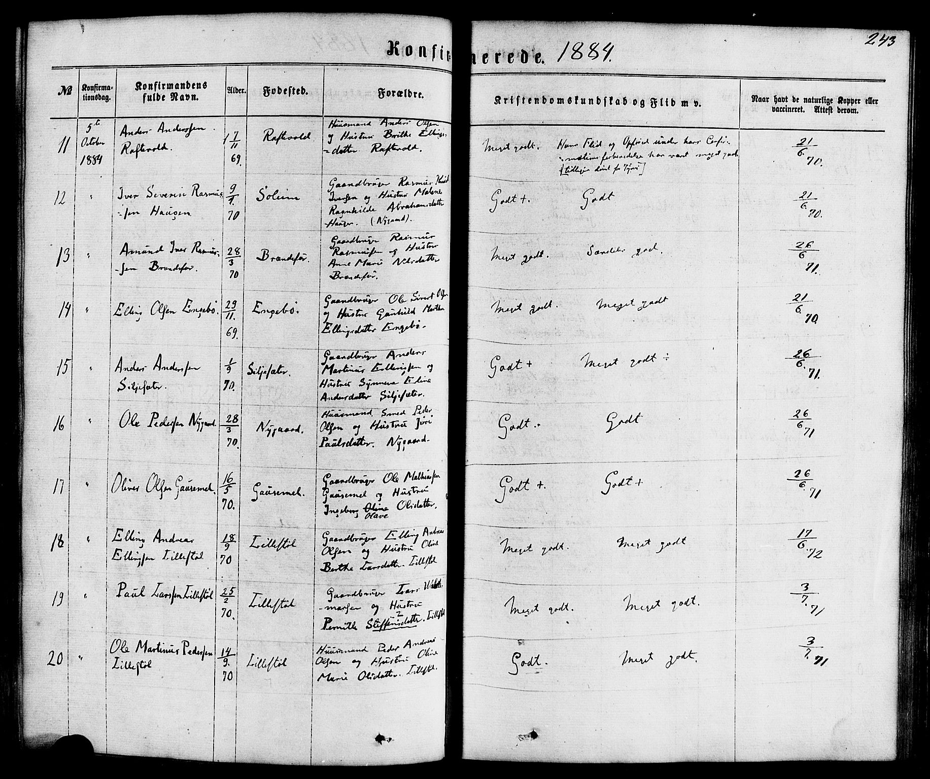 Hornindal sokneprestembete, AV/SAB-A-82401/H/Haa/Haaa/L0002: Parish register (official) no. A 2, 1867-1884, p. 243