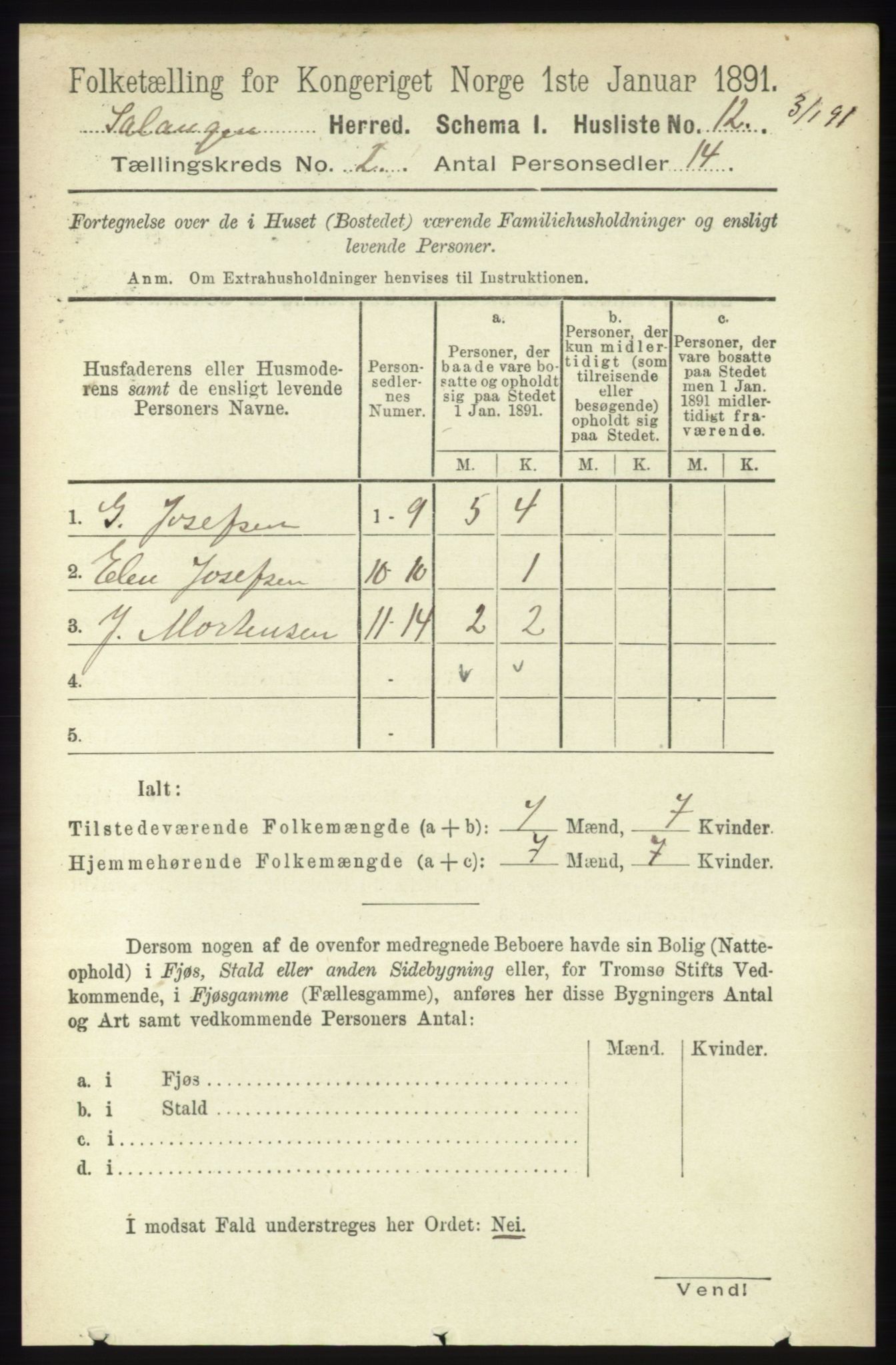 RA, 1891 census for 1921 Salangen, 1891, p. 486