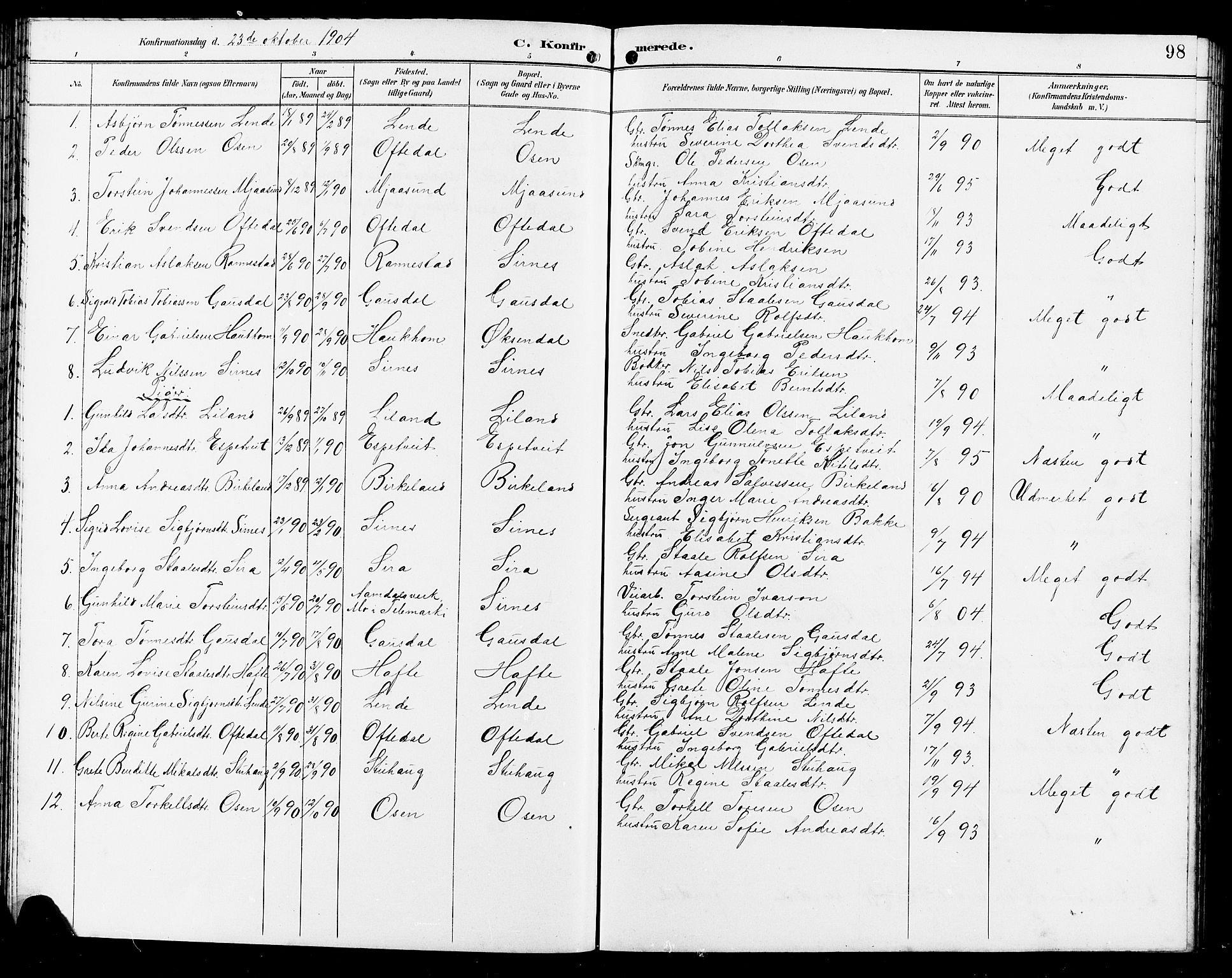 Bakke sokneprestkontor, SAK/1111-0002/F/Fb/Fba/L0003: Parish register (copy) no. B 3, 1894-1910, p. 98