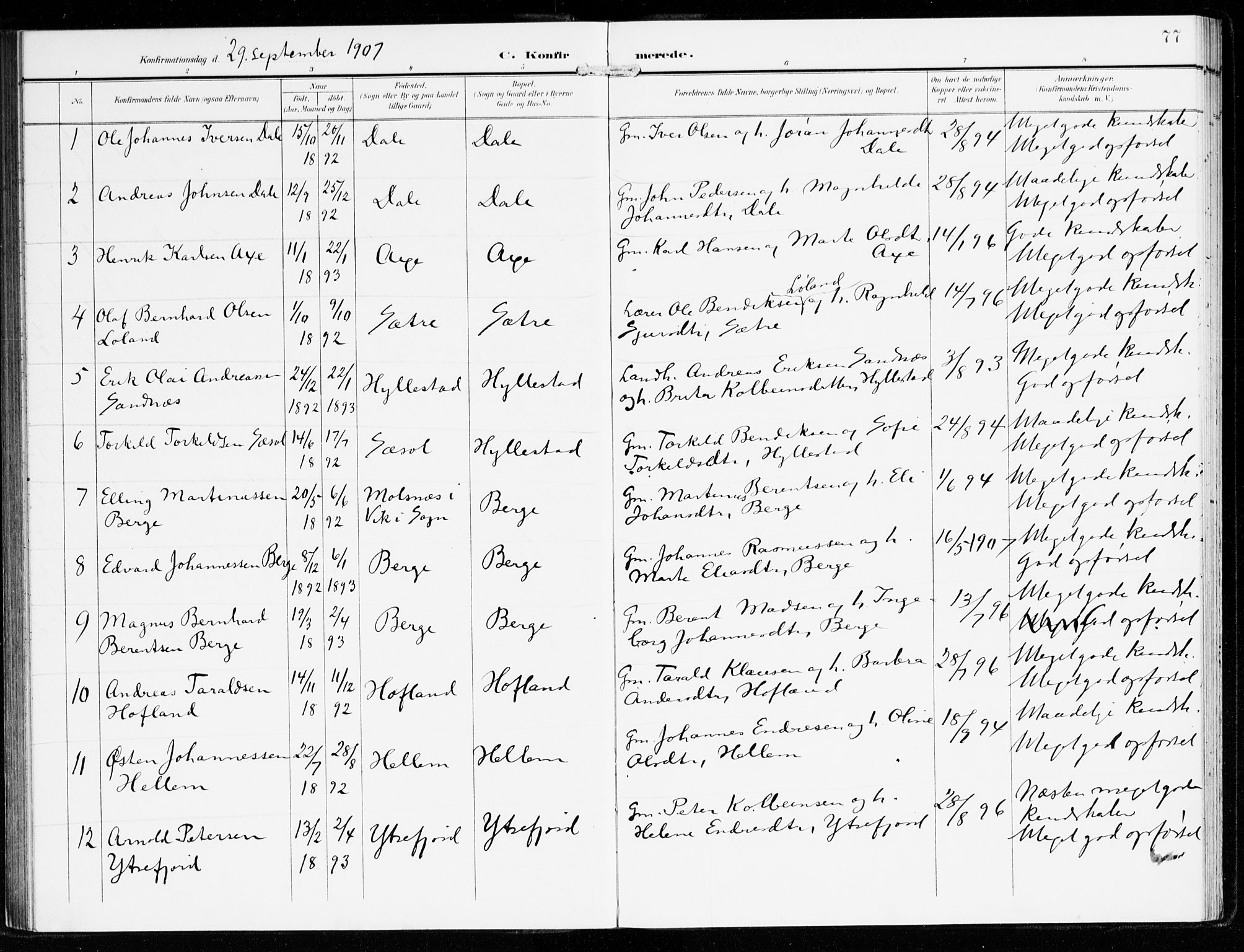Hyllestad sokneprestembete, SAB/A-80401: Parish register (official) no. B 2, 1903-1917, p. 77