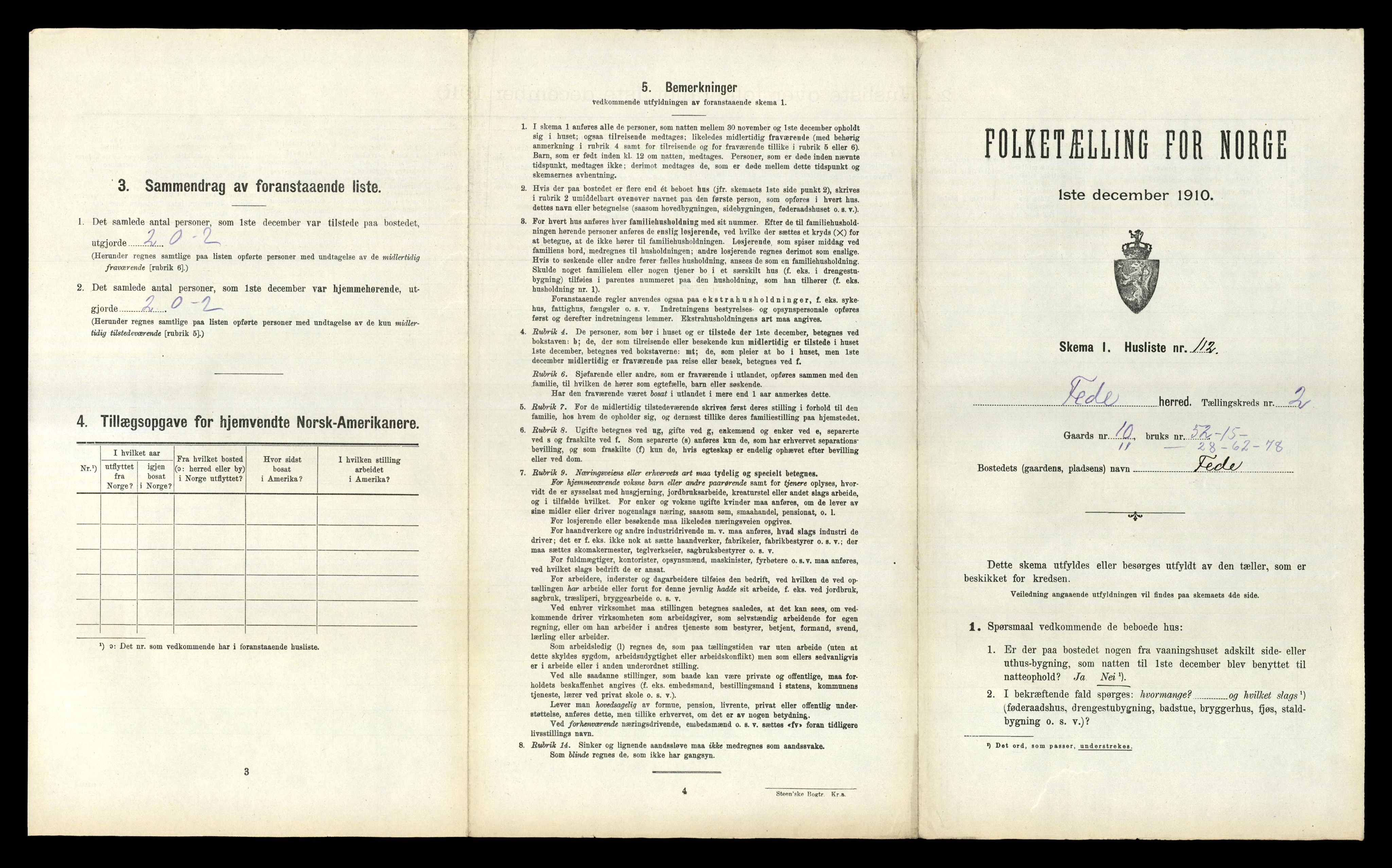 RA, 1910 census for Feda, 1910, p. 311