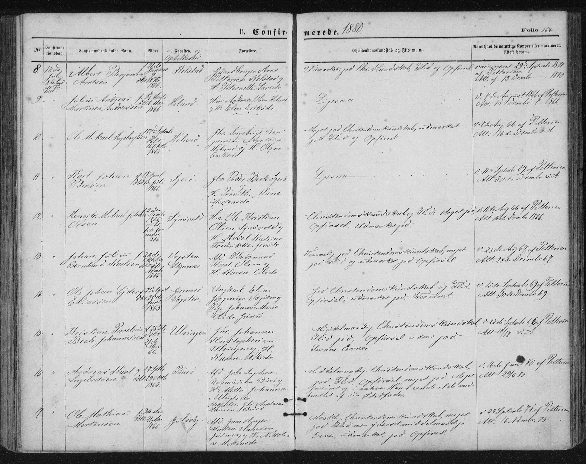 Ministerialprotokoller, klokkerbøker og fødselsregistre - Nordland, AV/SAT-A-1459/816/L0241: Parish register (official) no. 816A07, 1870-1885, p. 164