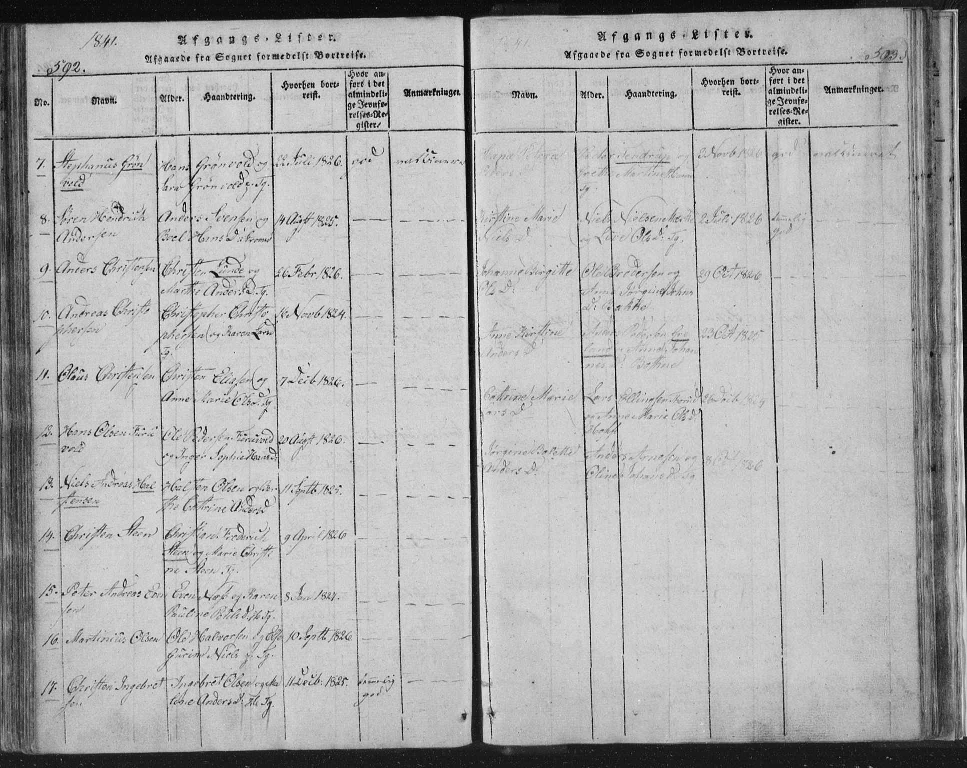 Strømsø kirkebøker, AV/SAKO-A-246/F/Fb/L0004: Parish register (official) no. II 4, 1814-1843, p. 592-593