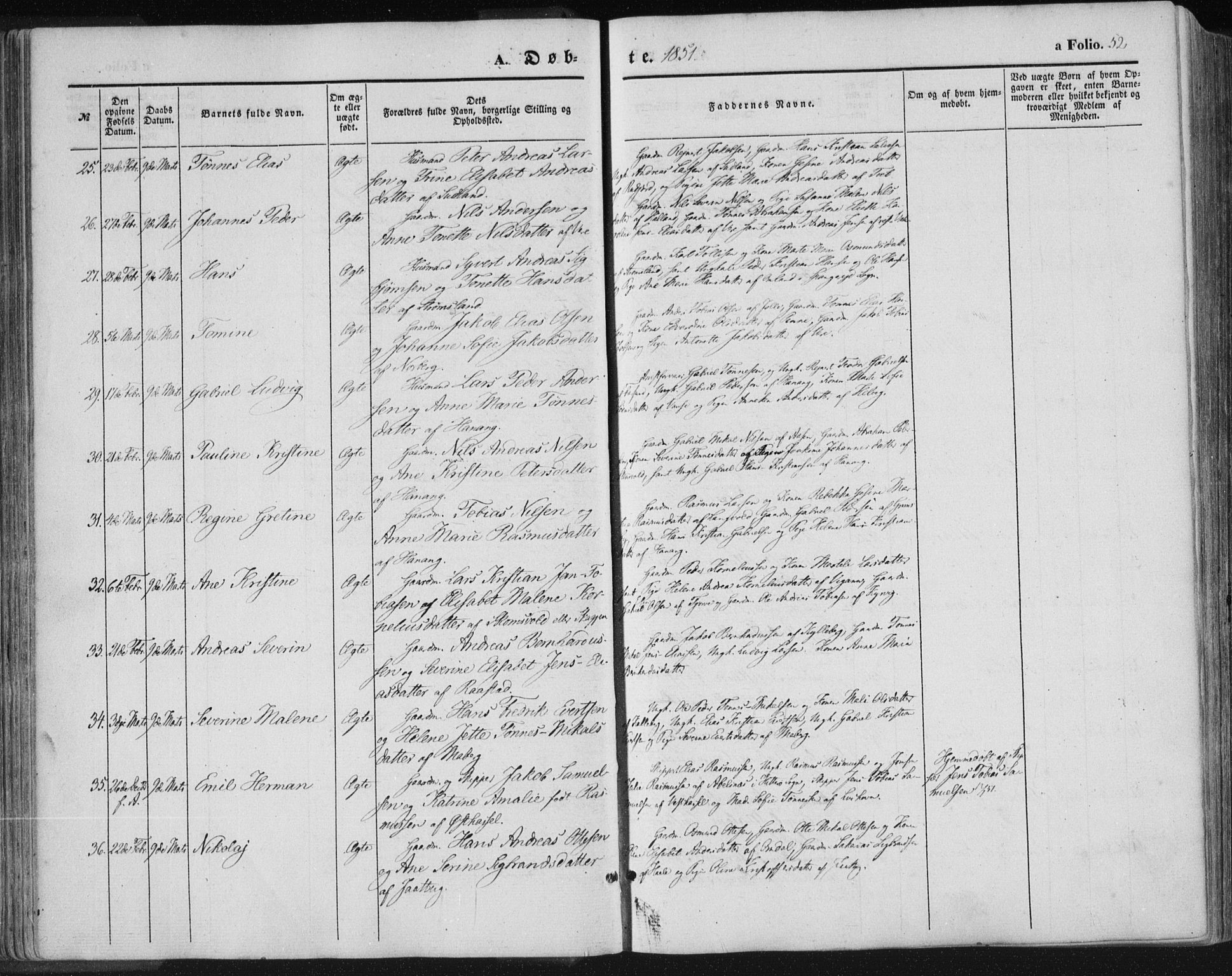 Lista sokneprestkontor, SAK/1111-0027/F/Fa/L0010: Parish register (official) no. A 10, 1846-1861, p. 52