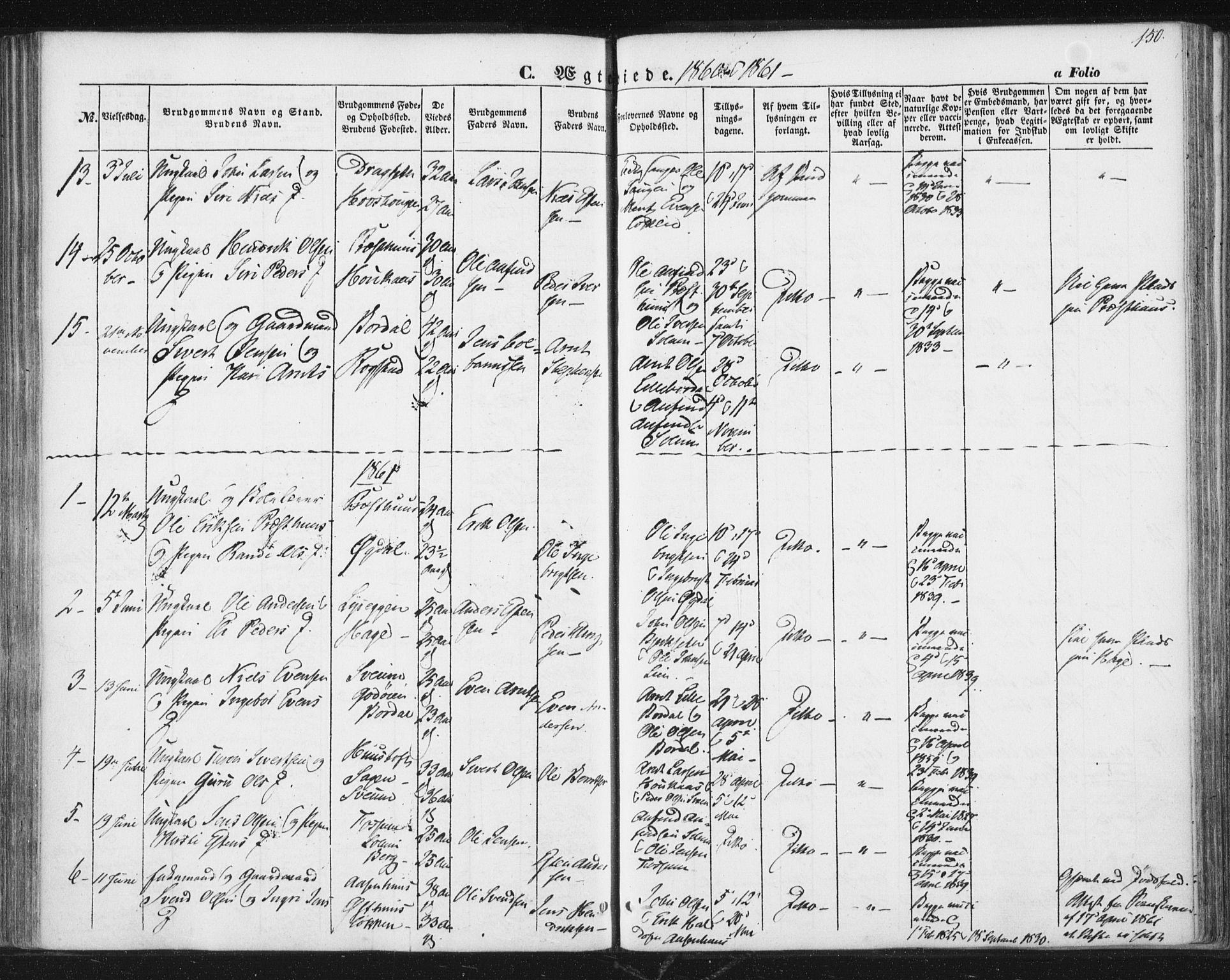 Ministerialprotokoller, klokkerbøker og fødselsregistre - Sør-Trøndelag, SAT/A-1456/689/L1038: Parish register (official) no. 689A03, 1848-1872, p. 150