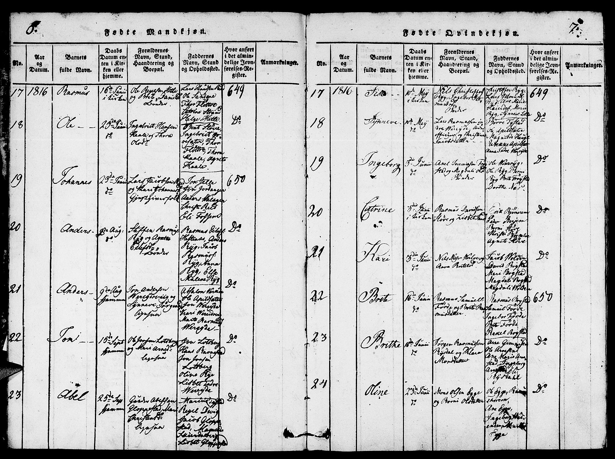 Gloppen sokneprestembete, AV/SAB-A-80101/H/Hab/Haba/L0001: Parish register (copy) no. A 1, 1816-1827, p. 6-7