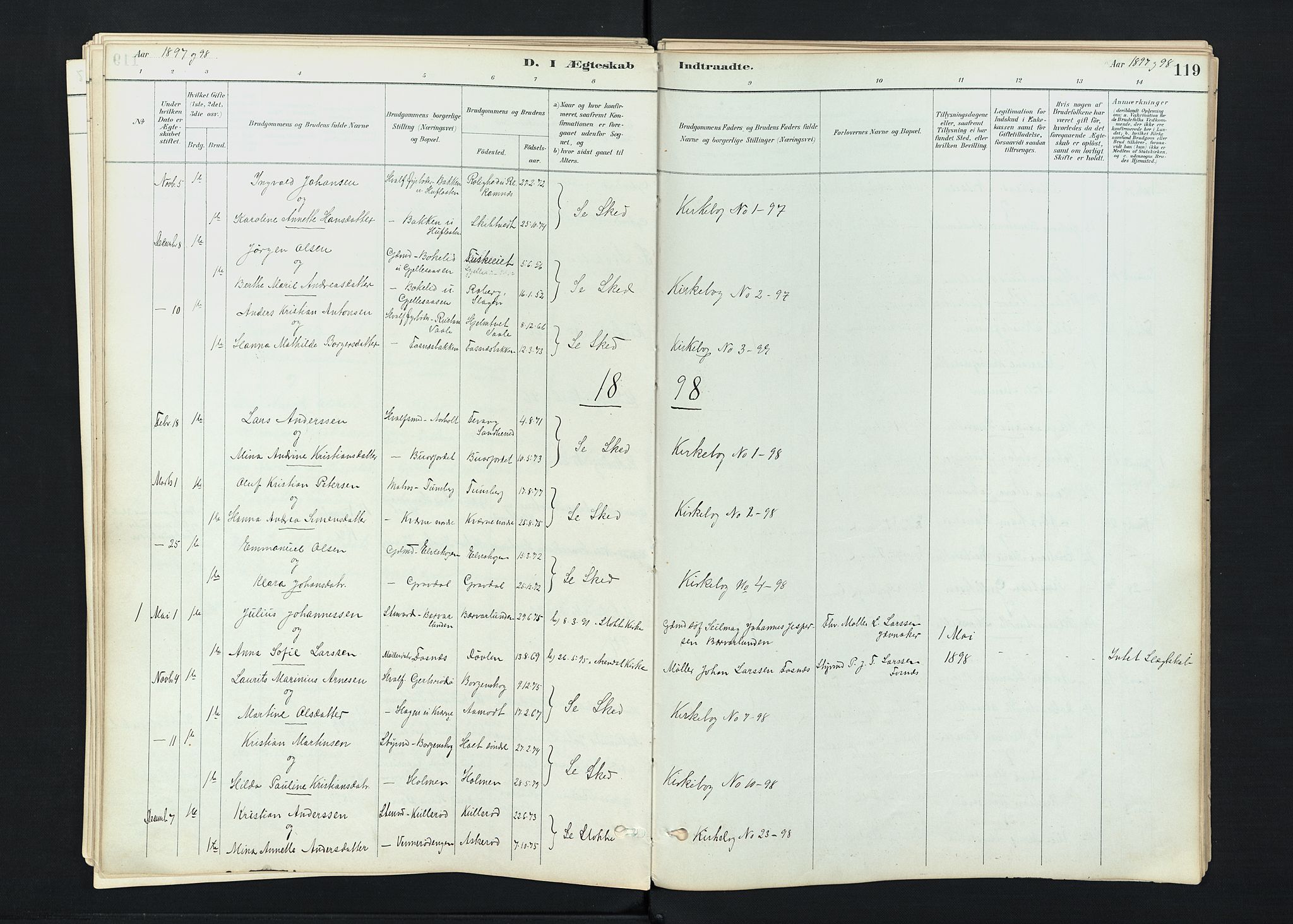 Stokke kirkebøker, AV/SAKO-A-320/F/Fc/L0001: Parish register (official) no. III 1, 1884-1910, p. 119