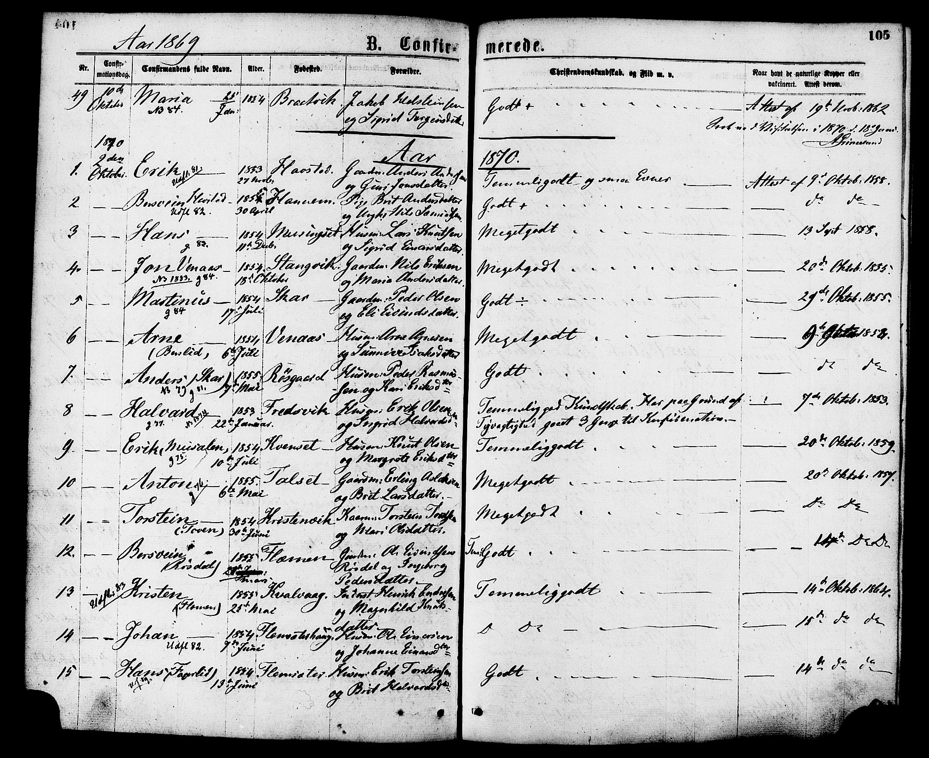Ministerialprotokoller, klokkerbøker og fødselsregistre - Møre og Romsdal, SAT/A-1454/586/L0986: Parish register (official) no. 586A12, 1867-1878, p. 105