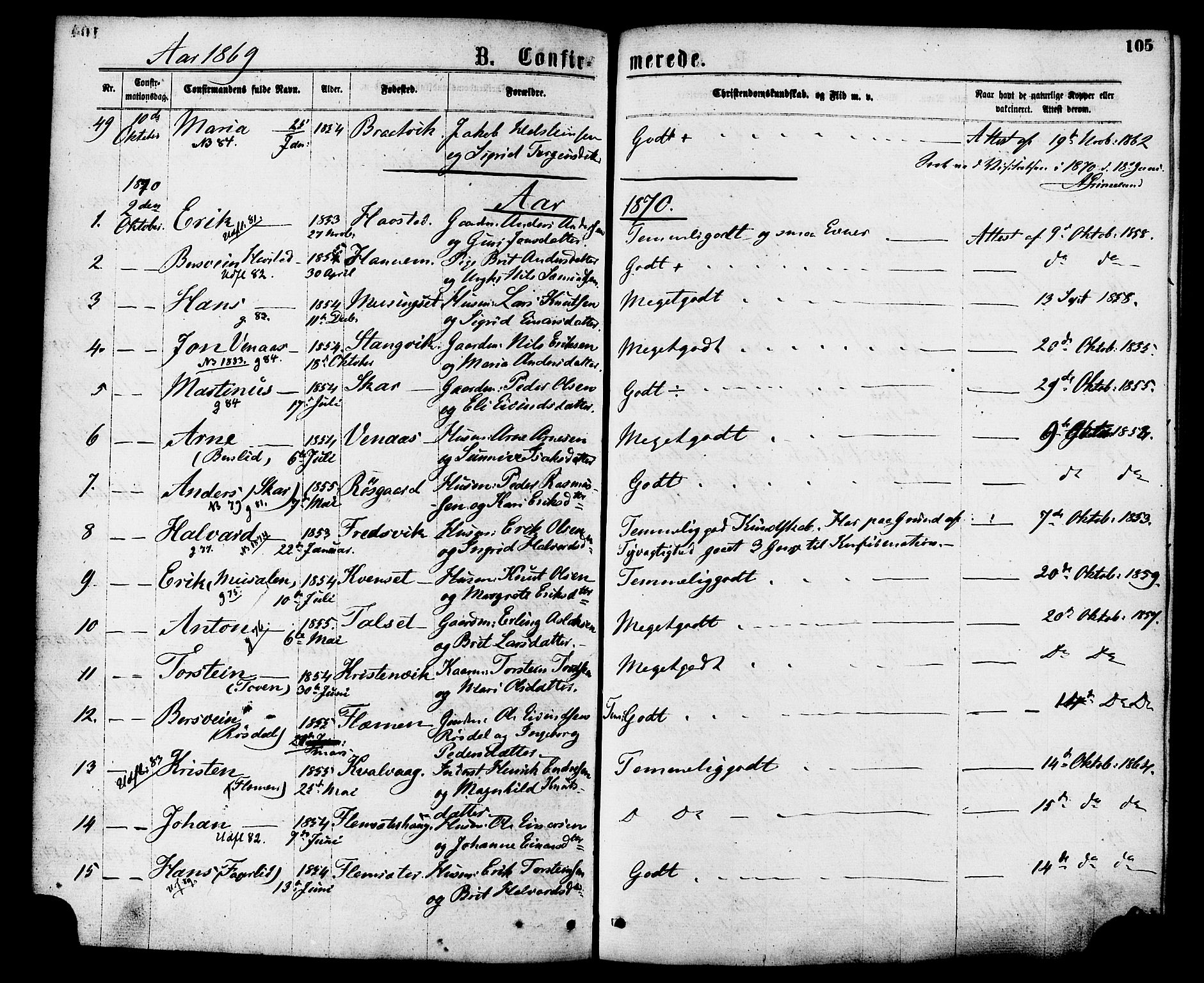 Ministerialprotokoller, klokkerbøker og fødselsregistre - Møre og Romsdal, AV/SAT-A-1454/586/L0986: Parish register (official) no. 586A12, 1867-1878, p. 105