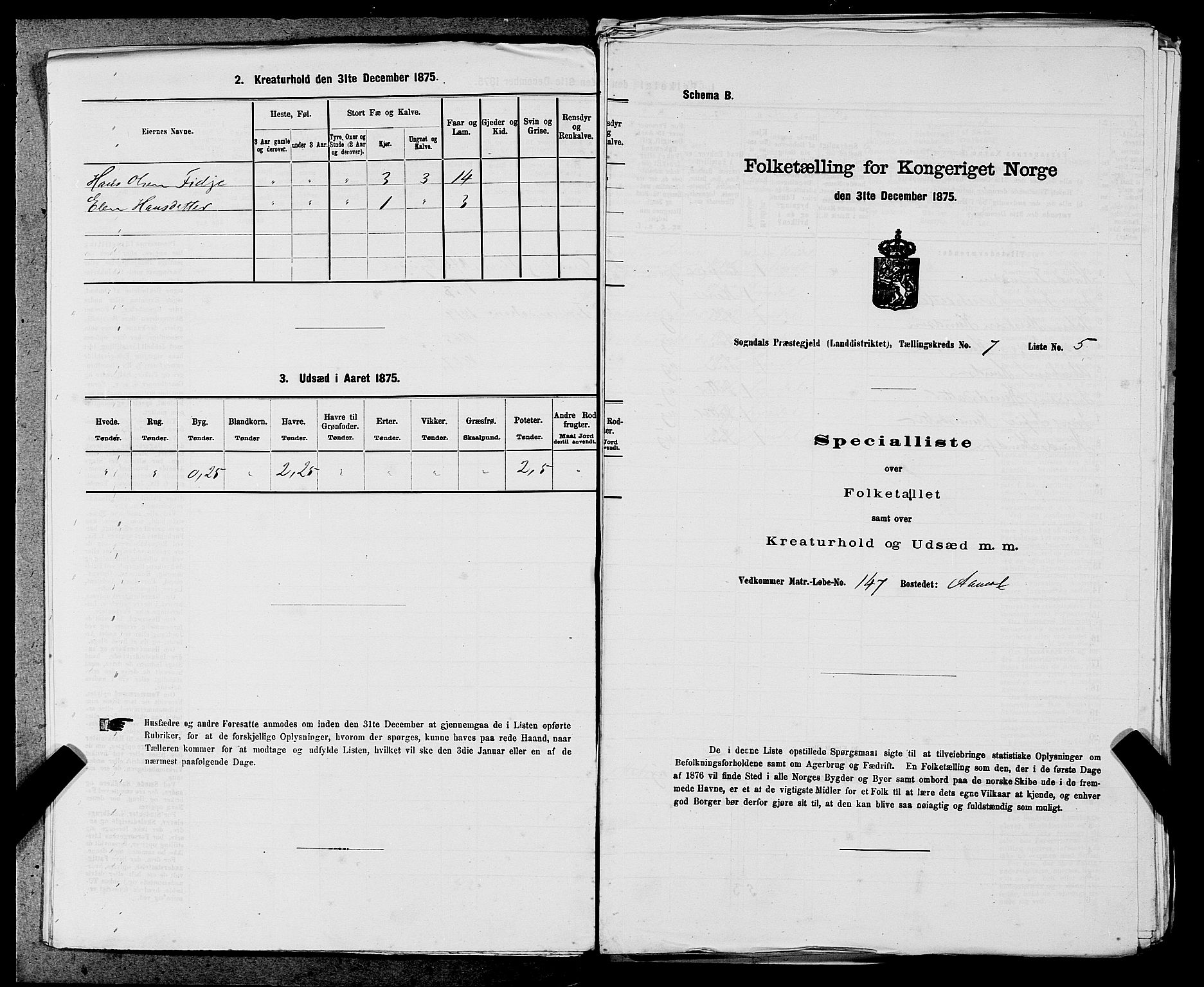 SAST, 1875 census for 1111L Sokndal/Sokndal, 1875, p. 572