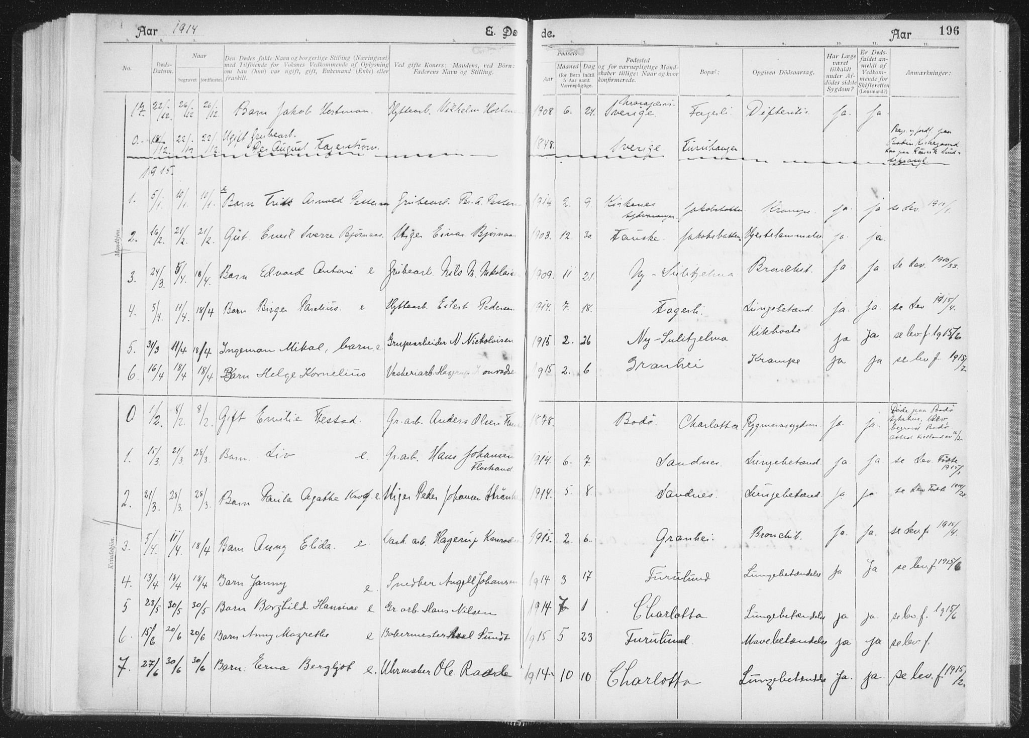 Ministerialprotokoller, klokkerbøker og fødselsregistre - Nordland, SAT/A-1459/850/L0711: Curate's parish register no. 850B01, 1902-1915, p. 196