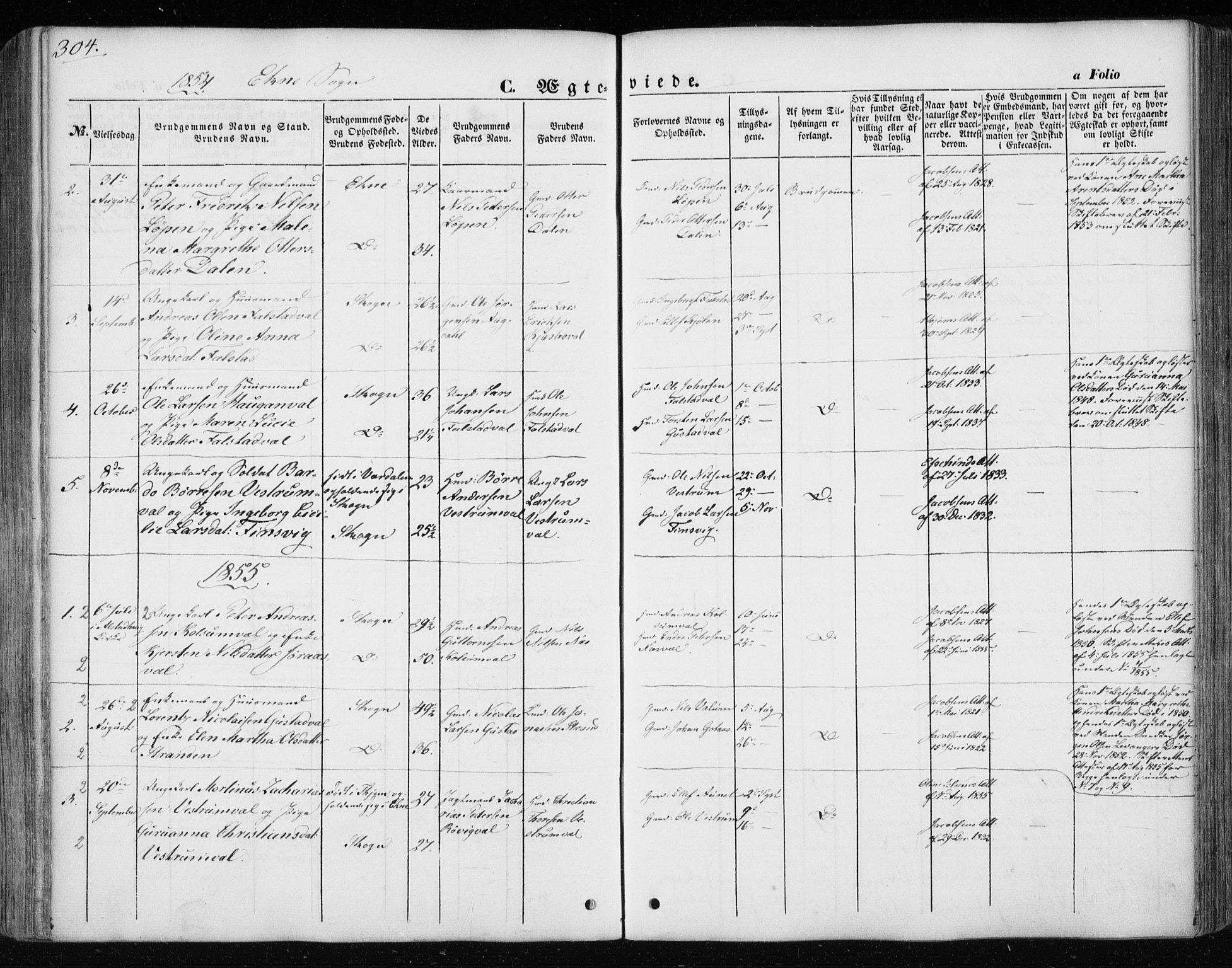 Ministerialprotokoller, klokkerbøker og fødselsregistre - Nord-Trøndelag, SAT/A-1458/717/L0154: Parish register (official) no. 717A07 /3, 1850-1862, p. 304