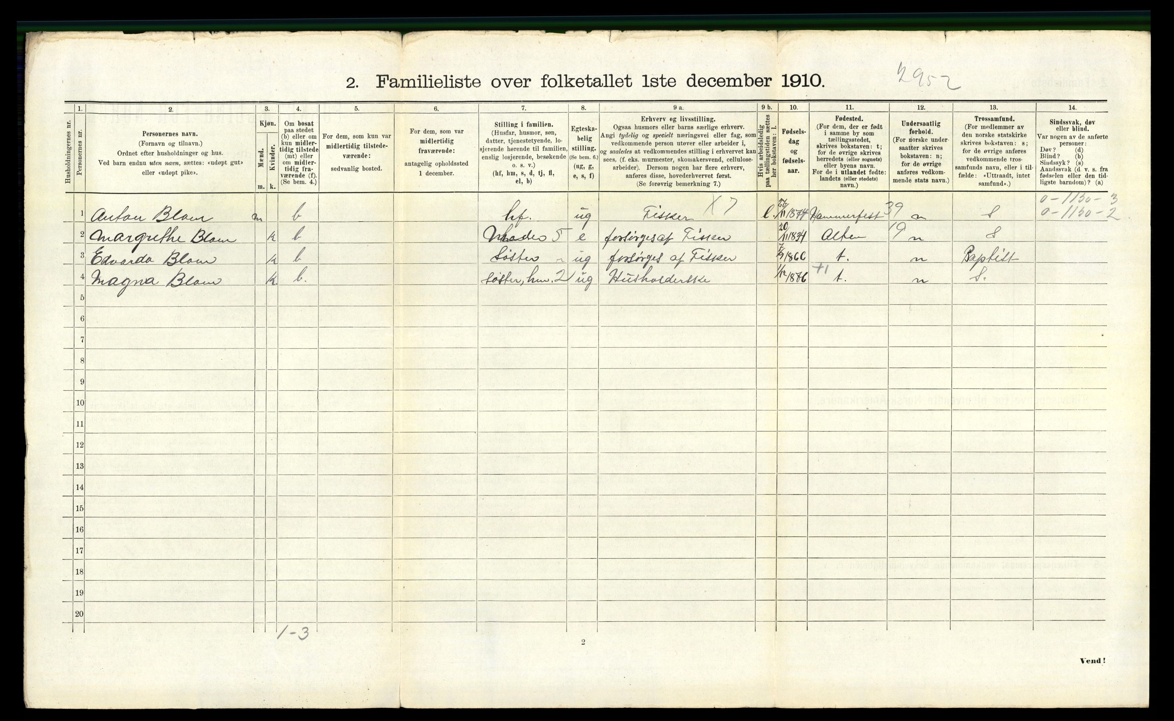 RA, 1910 census for Vardø, 1910, p. 2007