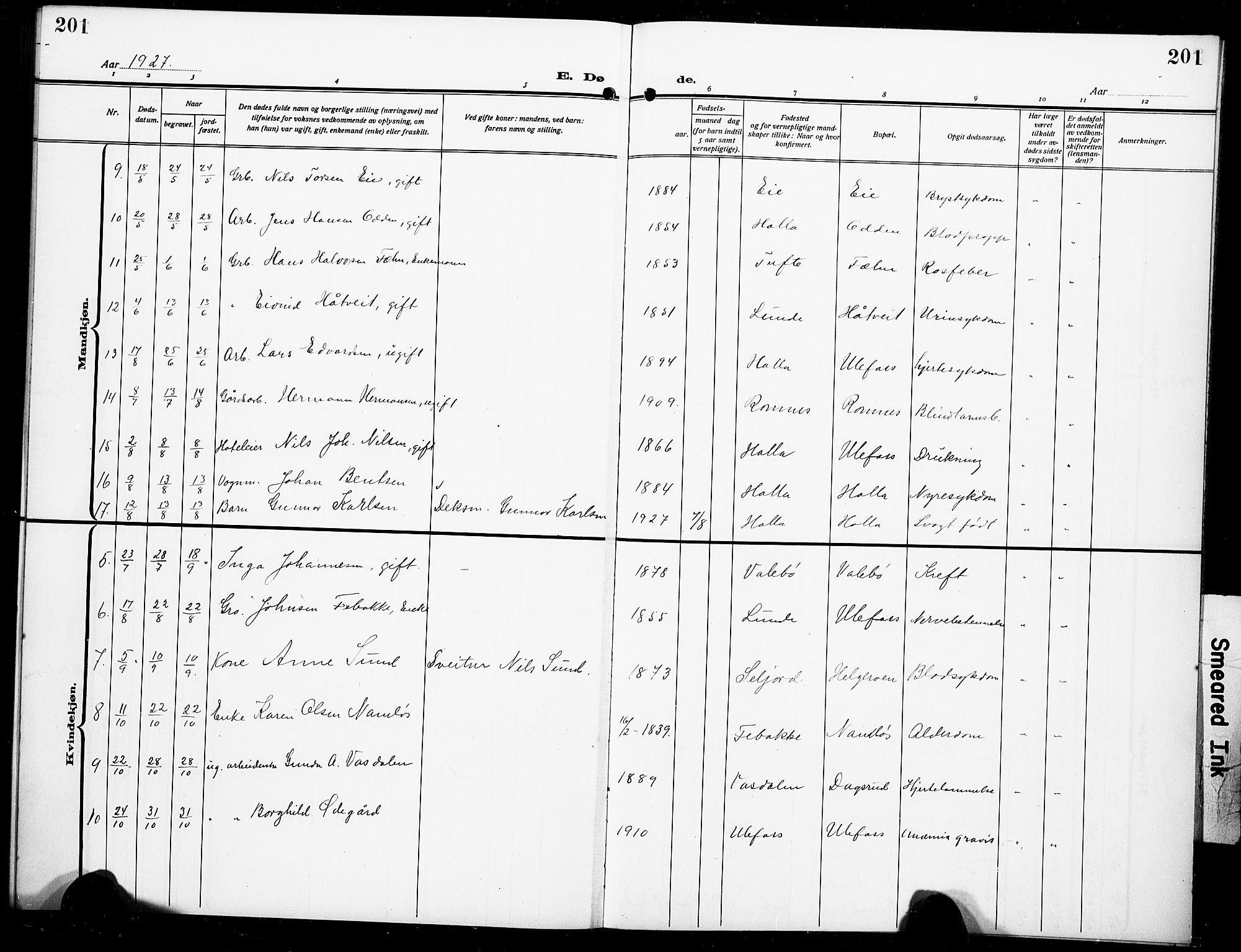 Holla kirkebøker, AV/SAKO-A-272/G/Ga/L0006: Parish register (copy) no. I 6, 1917-1928, p. 201