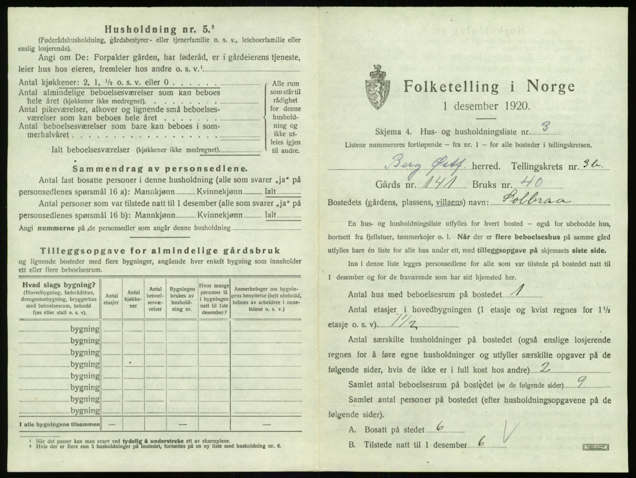 SAO, 1920 census for Berg, 1920, p. 716