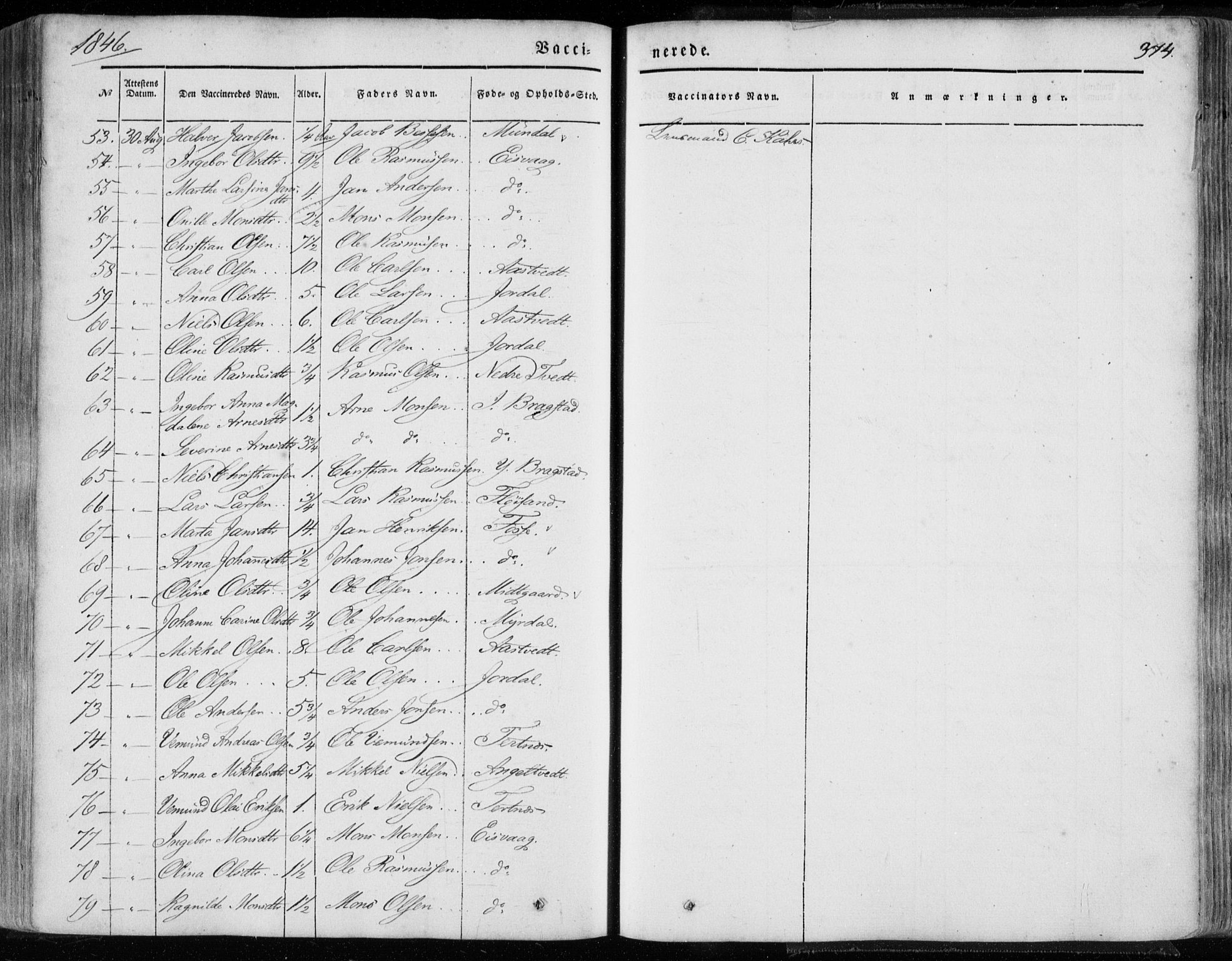 Hamre sokneprestembete, AV/SAB-A-75501/H/Ha/Haa/Haaa/L0013: Parish register (official) no. A 13, 1846-1857, p. 374