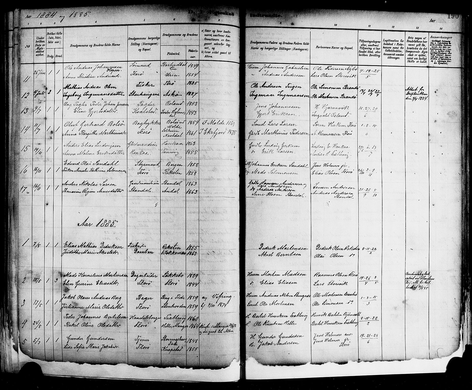 Kinn sokneprestembete, SAB/A-80801/H/Hab/Haba/L0002: Parish register (copy) no. A 2, 1882-1906, p. 190