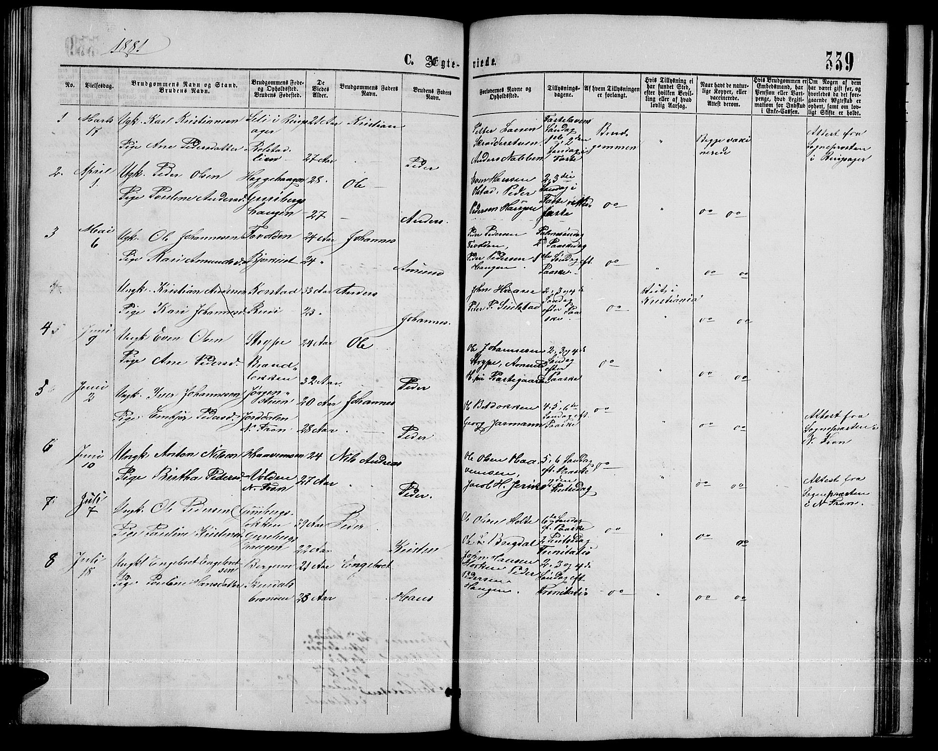 Sør-Fron prestekontor, SAH/PREST-010/H/Ha/Hab/L0002: Parish register (copy) no. 2, 1864-1883, p. 339