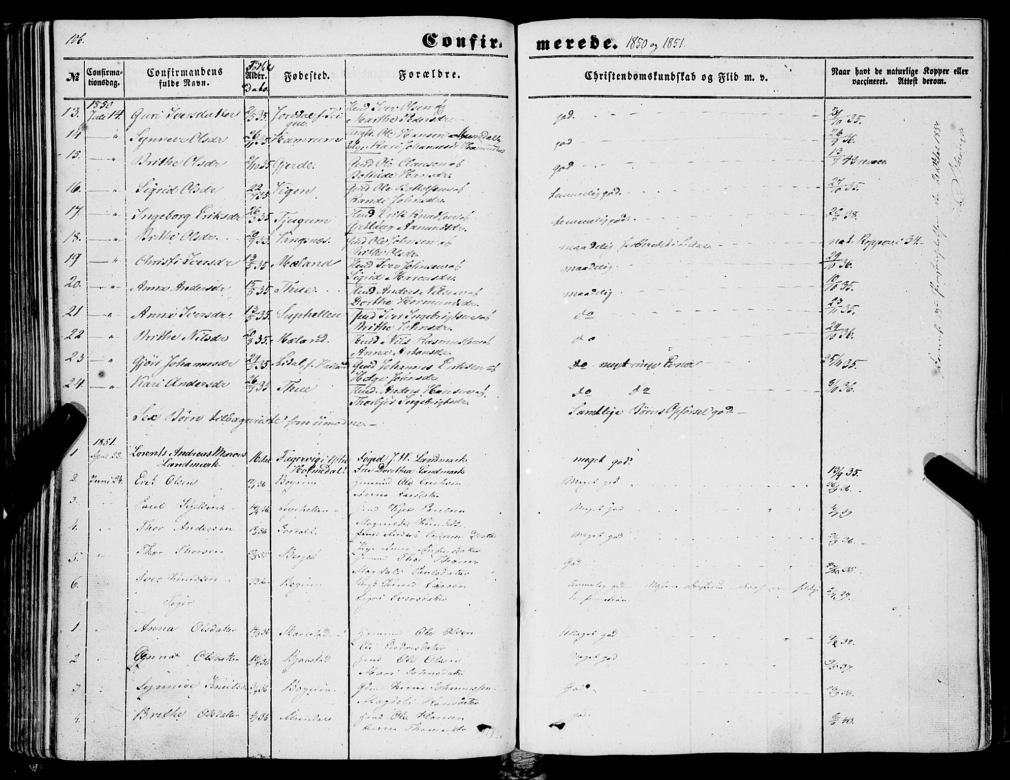 Balestrand sokneprestembete, SAB/A-79601/H/Haa/Haaa/L0002: Parish register (official) no. A 2, 1847-1866, p. 106