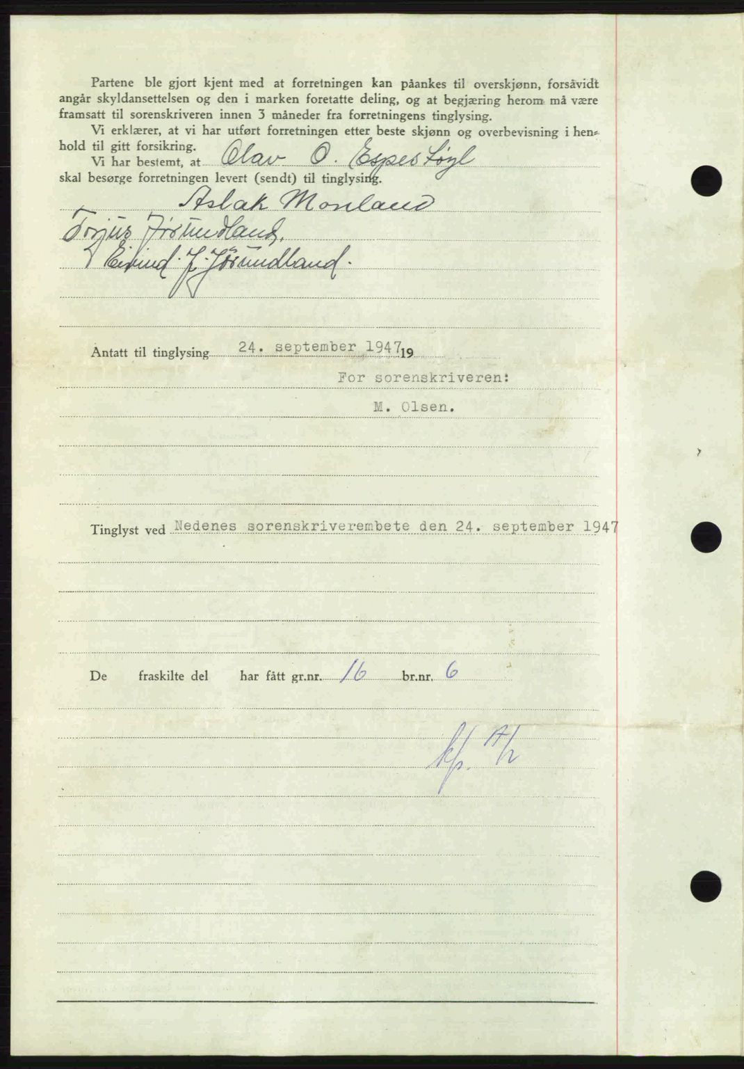 Nedenes sorenskriveri, AV/SAK-1221-0006/G/Gb/Gba/L0058: Mortgage book no. A10, 1947-1948, Diary no: : 1384/1947