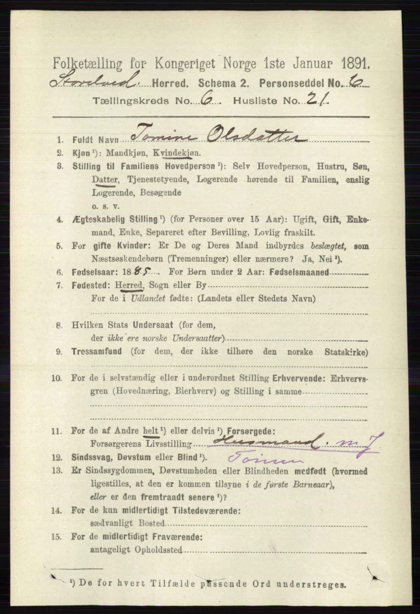 RA, 1891 census for 0430 Stor-Elvdal, 1891, p. 2280