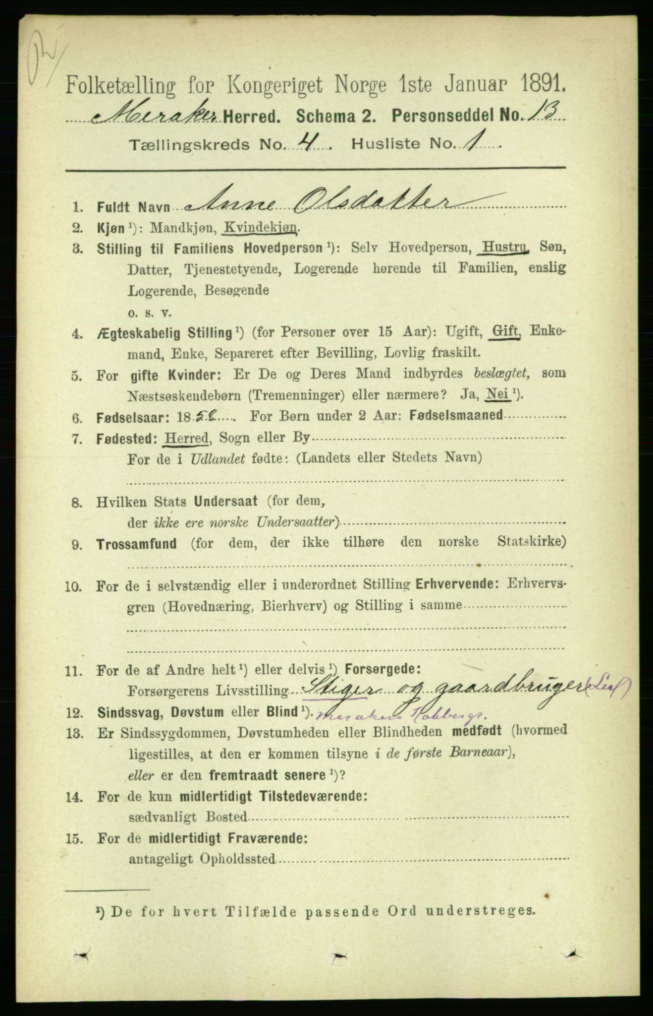 RA, 1891 census for 1711 Meråker, 1891, p. 1609