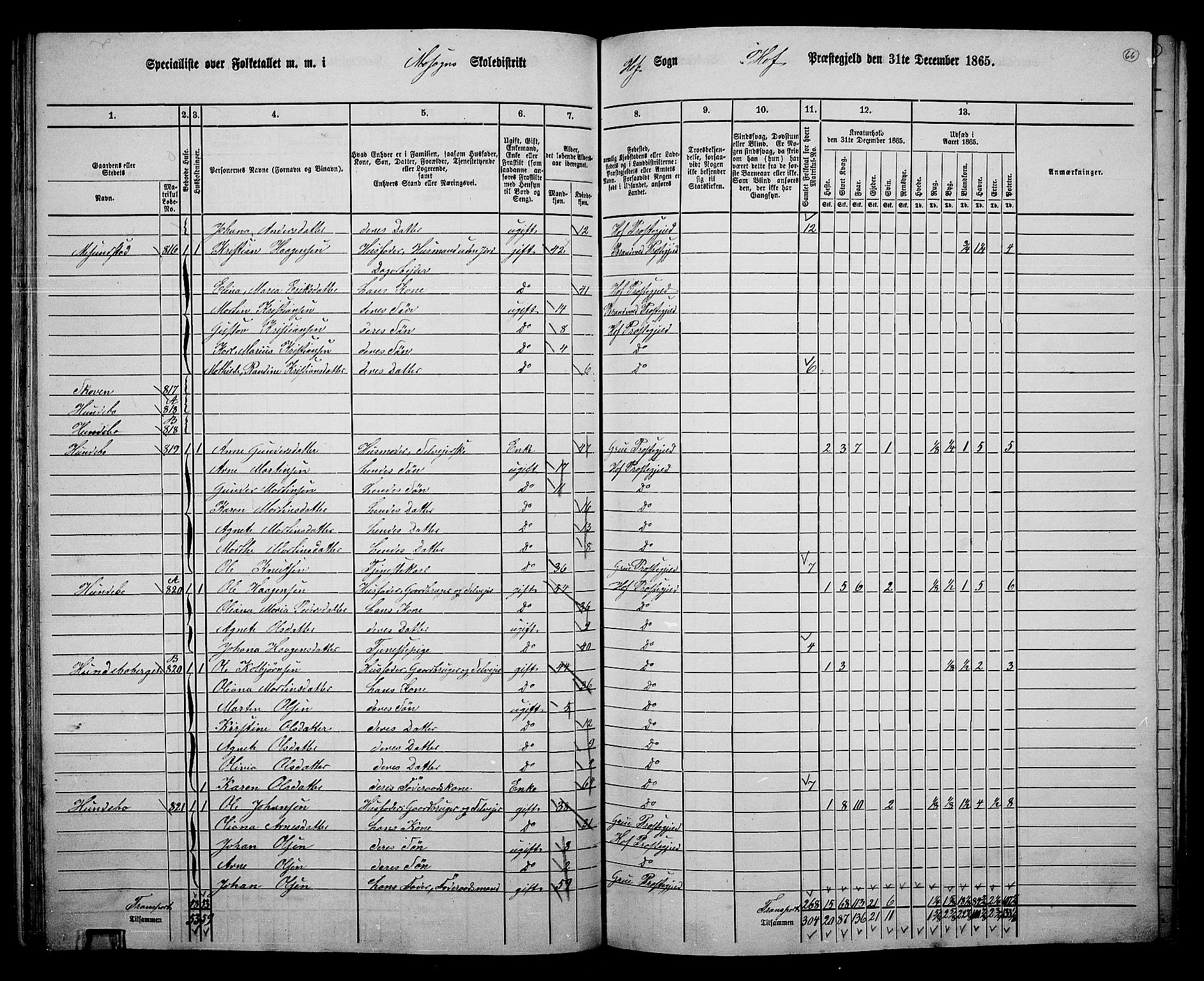 RA, 1865 census for Hof, 1865, p. 62