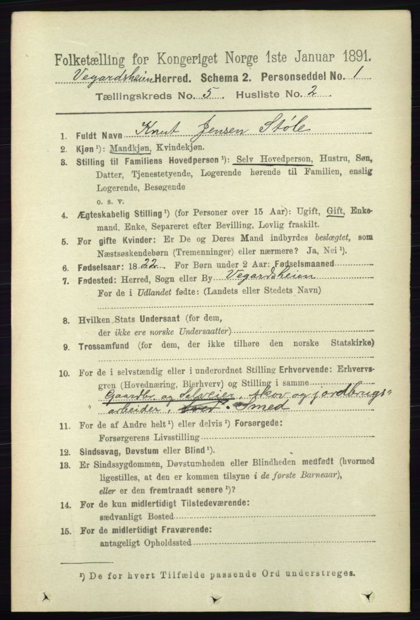 RA, 1891 census for 0912 Vegårshei, 1891, p. 977