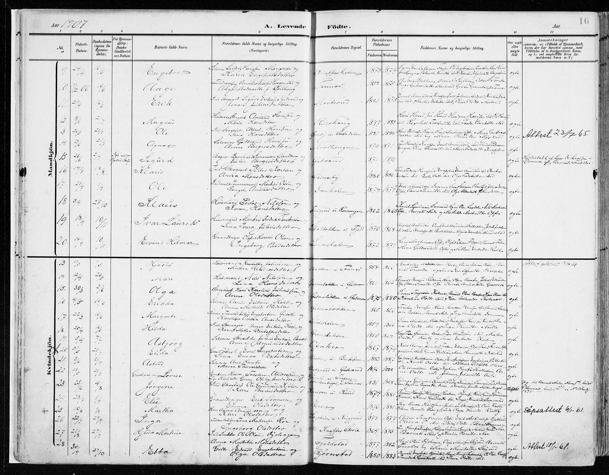 Nord-Odal prestekontor, AV/SAH-PREST-032/H/Ha/Haa/L0009: Parish register (official) no. 9, 1902-1926, p. 16