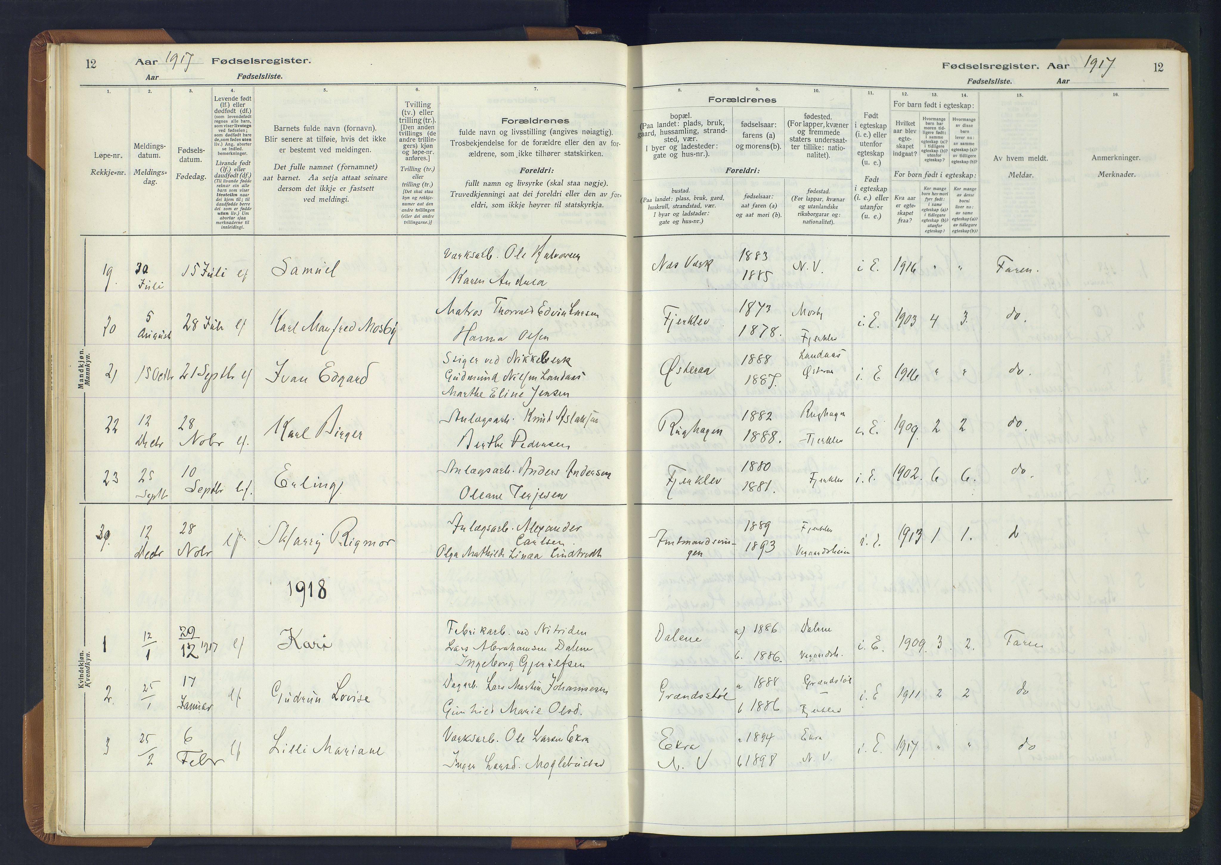 Holt sokneprestkontor, SAK/1111-0021/J/Ja/L0001: Birth register no. II.4.1, 1916-1946, p. 12