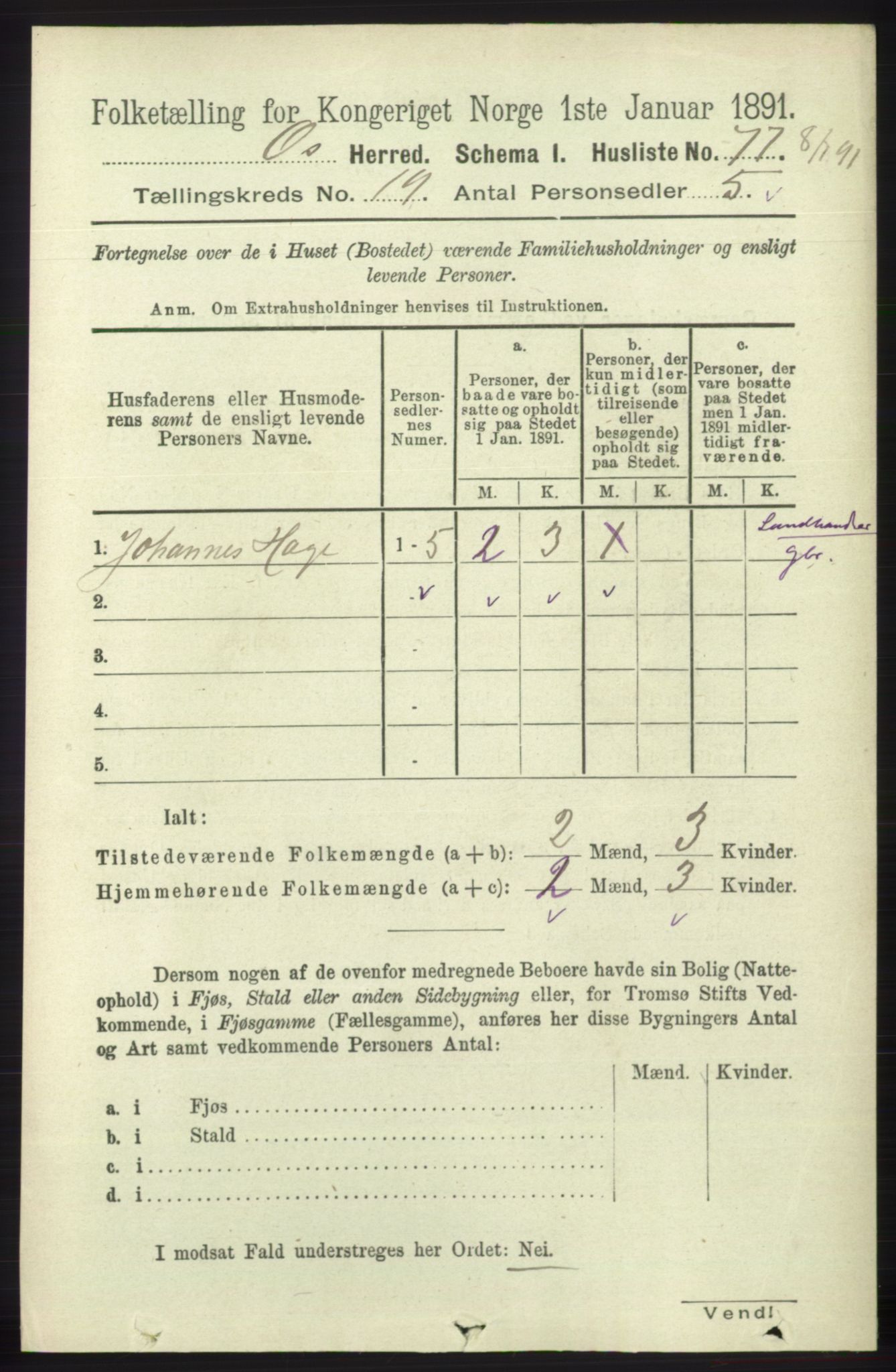 RA, 1891 census for 1243 Os, 1891, p. 4195