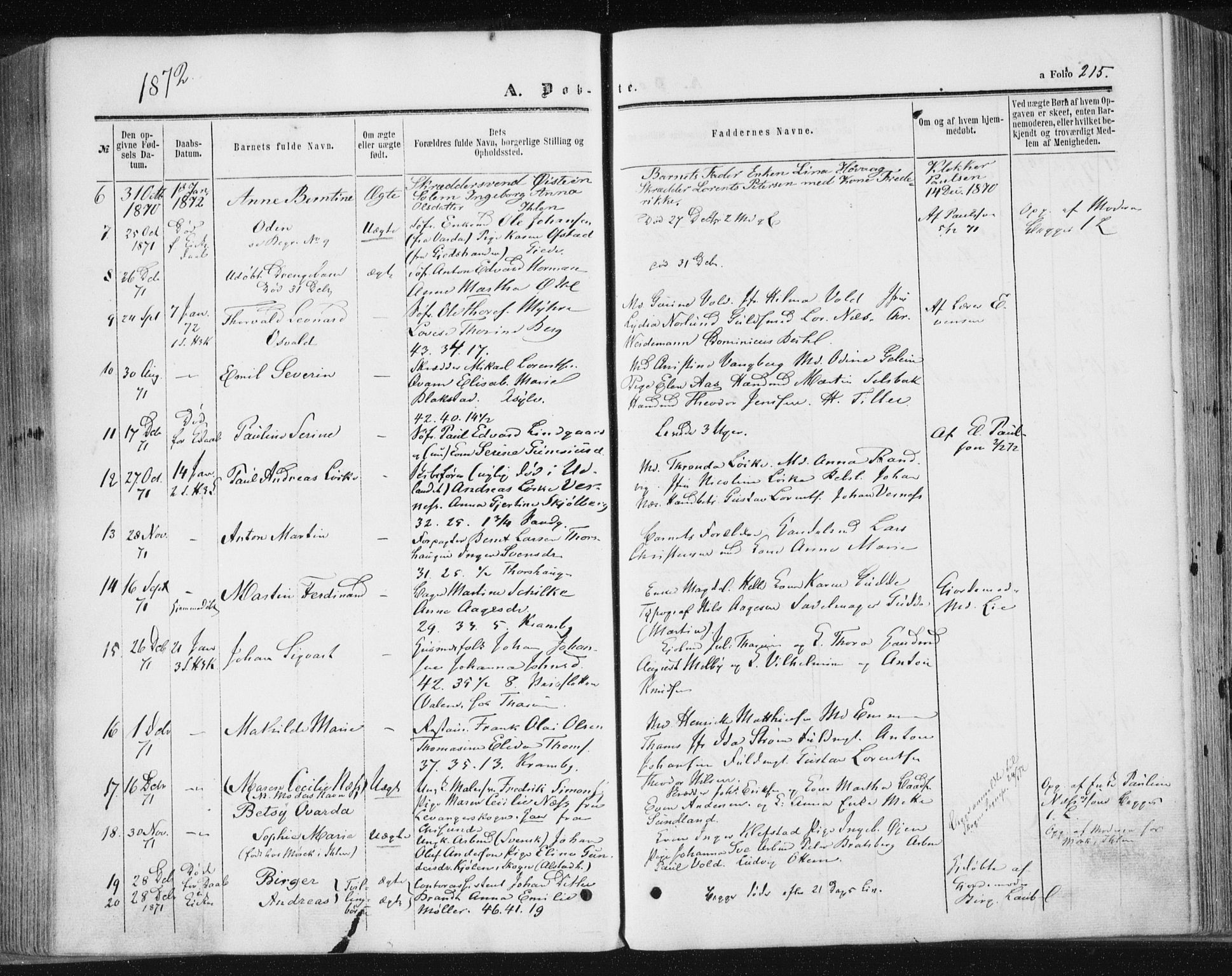 Ministerialprotokoller, klokkerbøker og fødselsregistre - Sør-Trøndelag, AV/SAT-A-1456/602/L0115: Parish register (official) no. 602A13, 1860-1872, p. 215