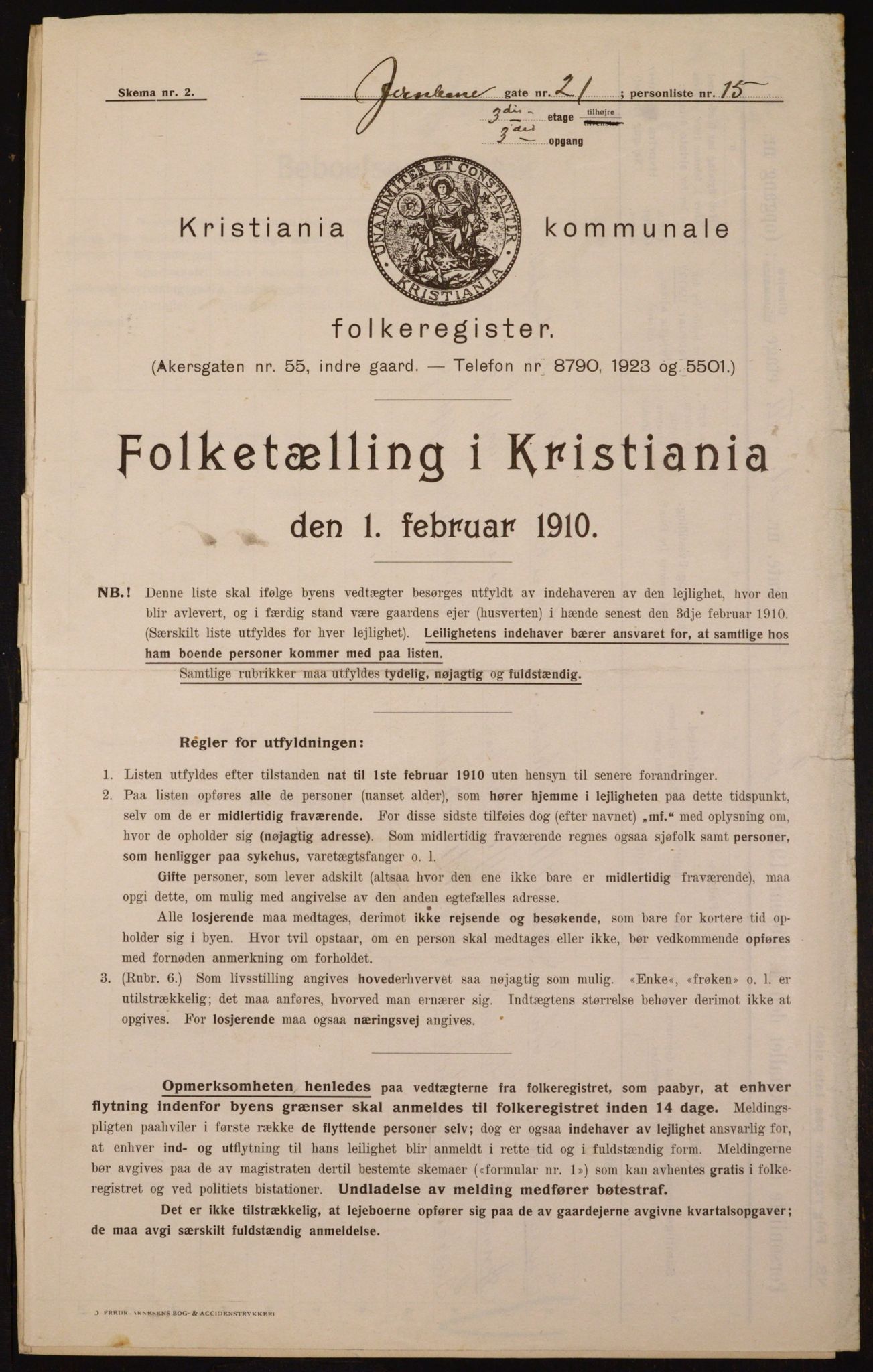 OBA, Municipal Census 1910 for Kristiania, 1910, p. 45594