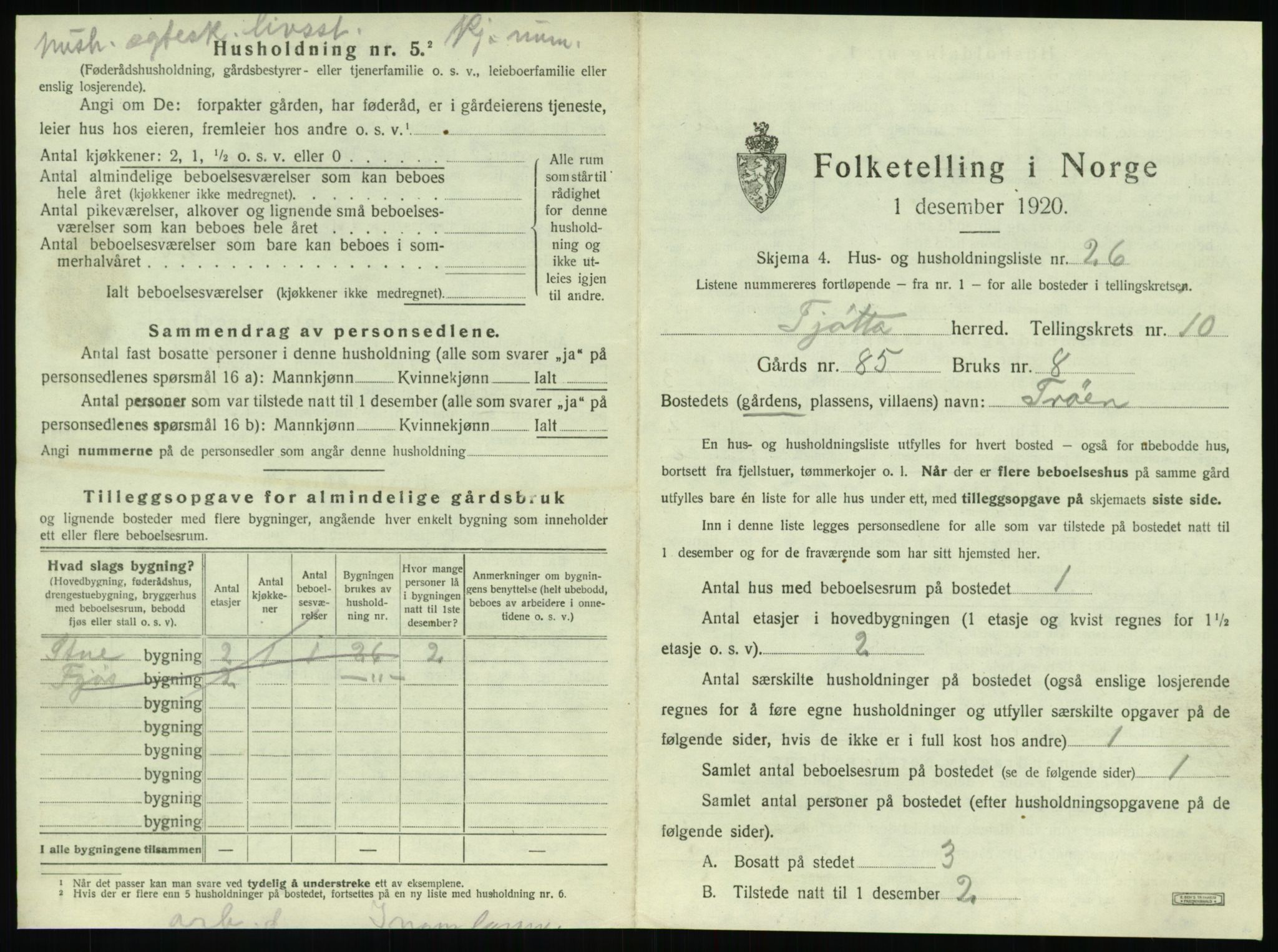 SAT, 1920 census for Tjøtta, 1920, p. 609