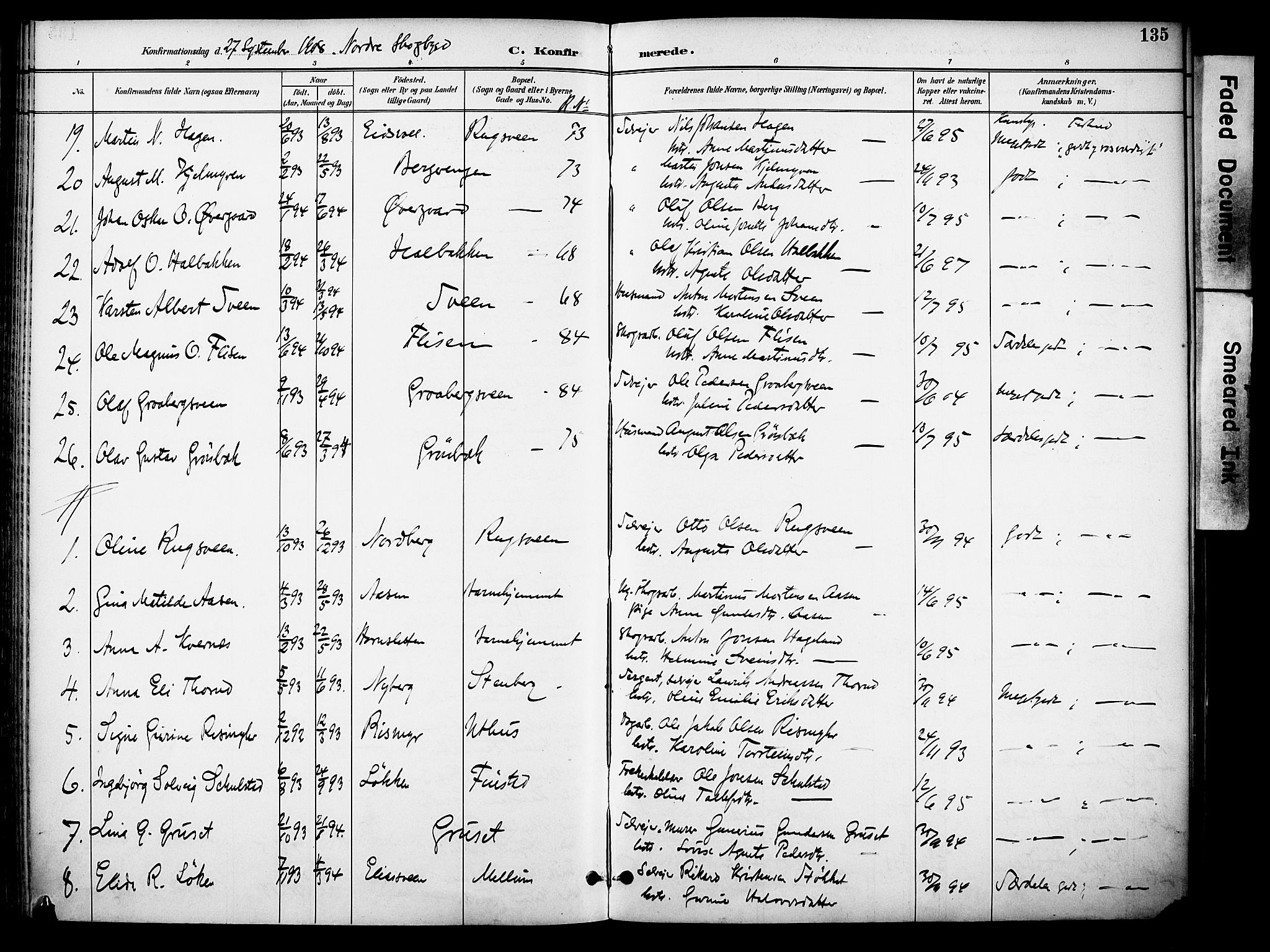 Elverum prestekontor, AV/SAH-PREST-044/H/Ha/Haa/L0015: Parish register (official) no. 15, 1893-1913, p. 135