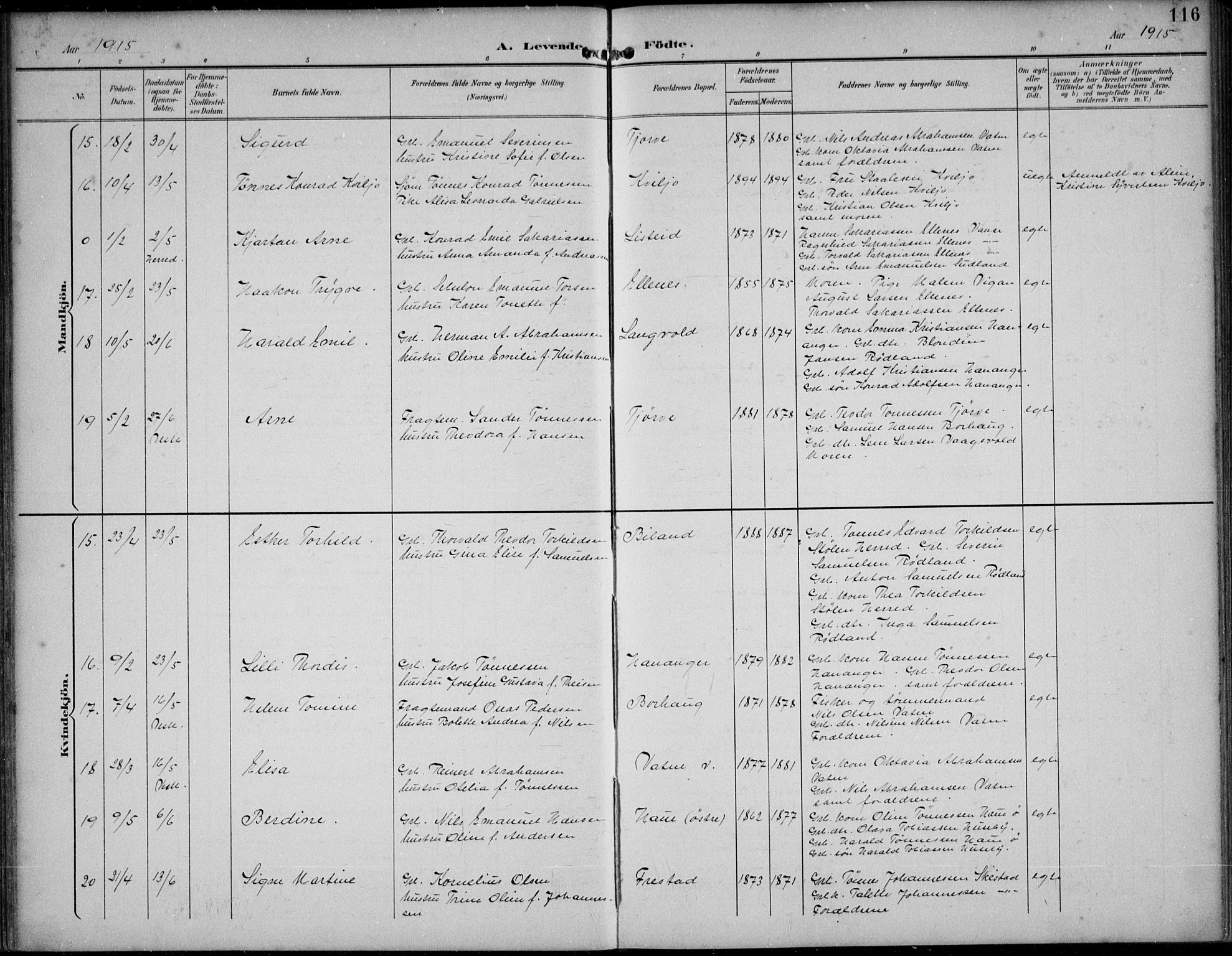 Lista sokneprestkontor, AV/SAK-1111-0027/F/Fb/L0005: Parish register (copy) no. B 5, 1892-1923, p. 116