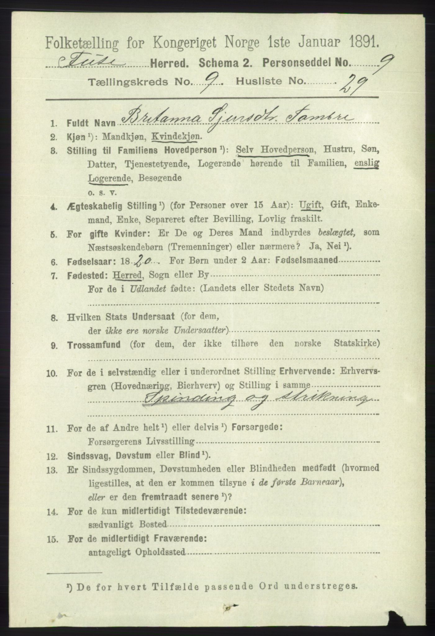 RA, 1891 census for 1241 Fusa, 1891, p. 1885