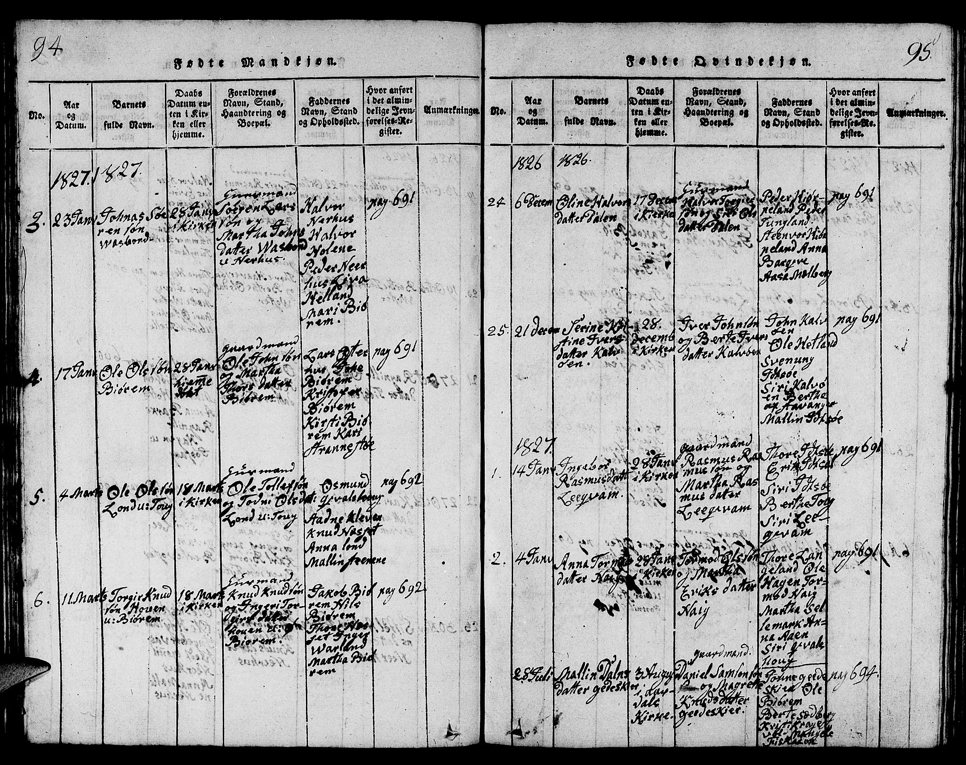 Strand sokneprestkontor, AV/SAST-A-101828/H/Ha/Hab/L0001: Parish register (copy) no. B 1, 1816-1854, p. 94-95