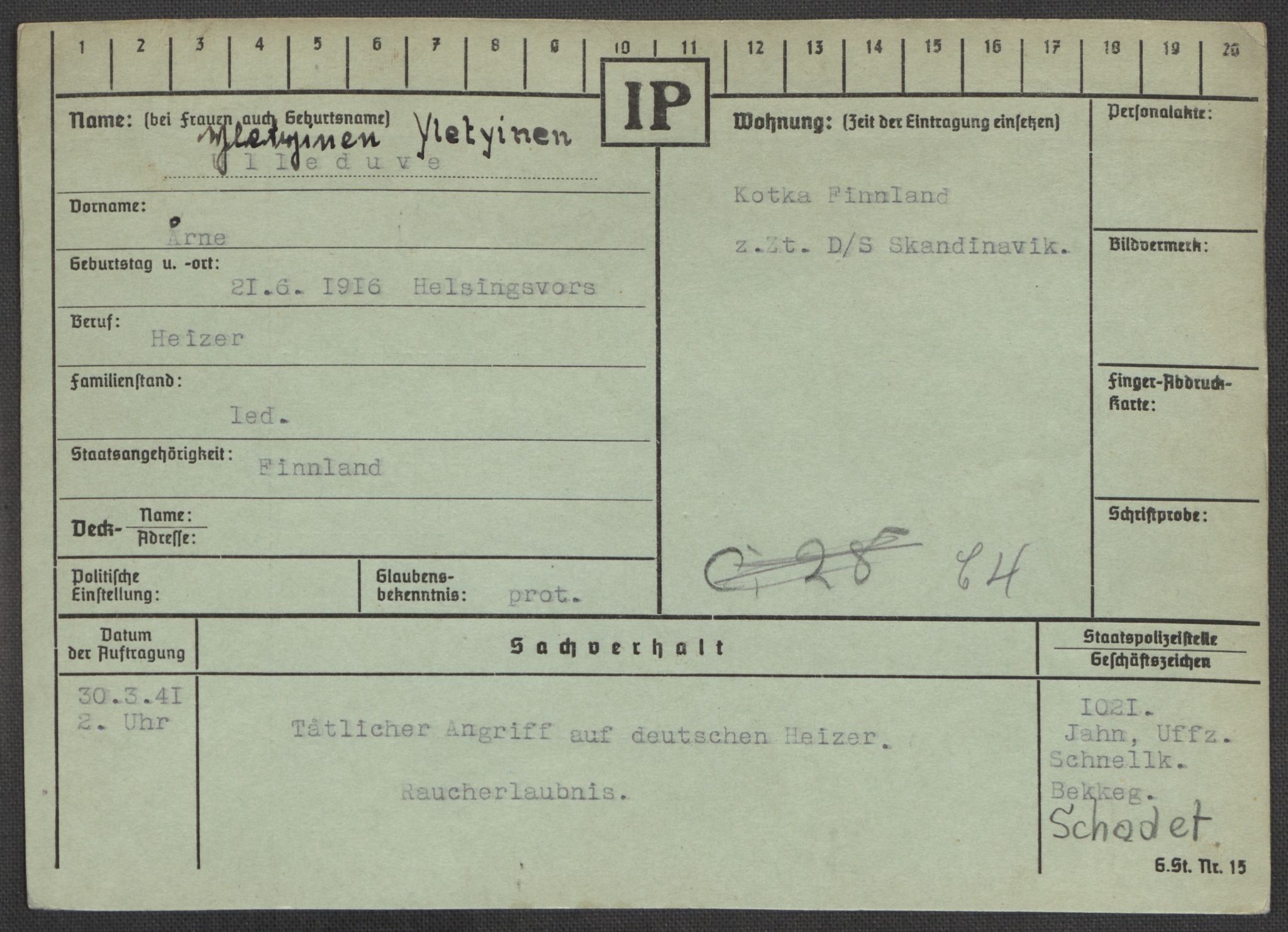 Befehlshaber der Sicherheitspolizei und des SD, RA/RAFA-5969/E/Ea/Eaa/L0010: Register over norske fanger i Møllergata 19: Sø-Å, 1940-1945, p. 1164