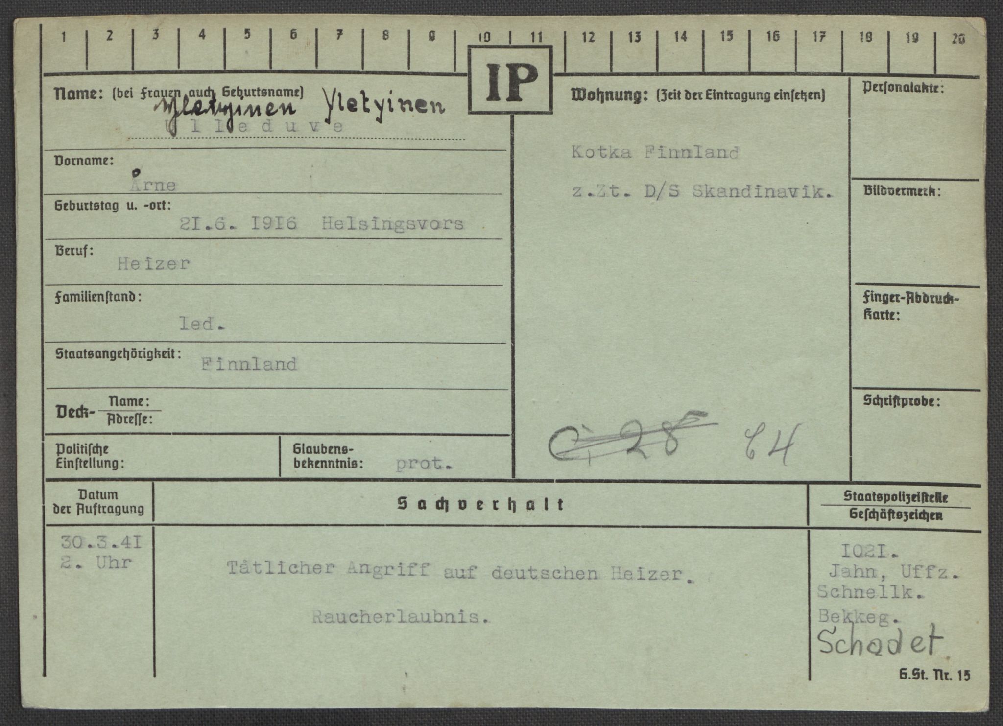 Befehlshaber der Sicherheitspolizei und des SD, AV/RA-RAFA-5969/E/Ea/Eaa/L0010: Register over norske fanger i Møllergata 19: Sø-Å, 1940-1945, p. 1164