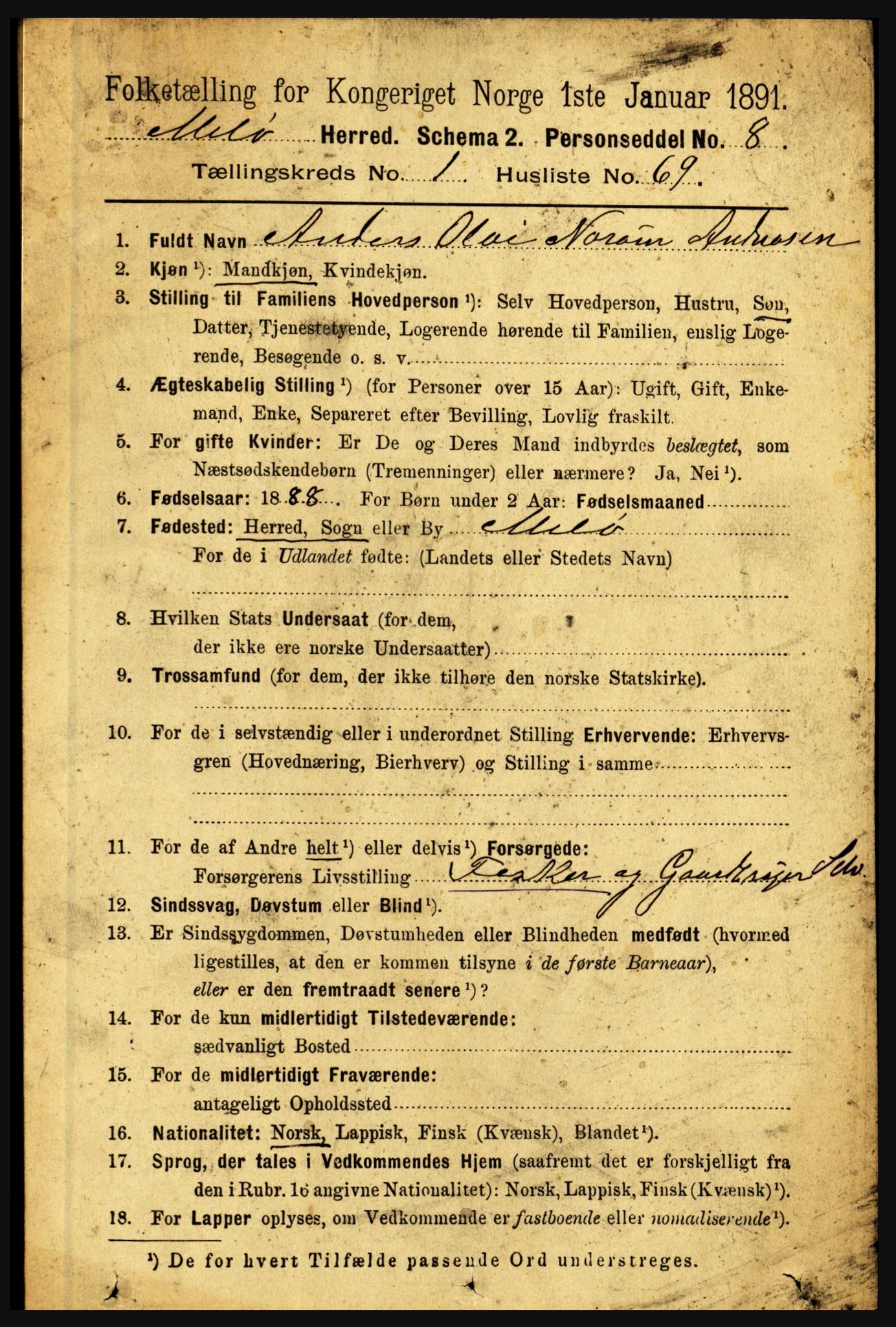 RA, 1891 census for 1837 Meløy, 1891, p. 484